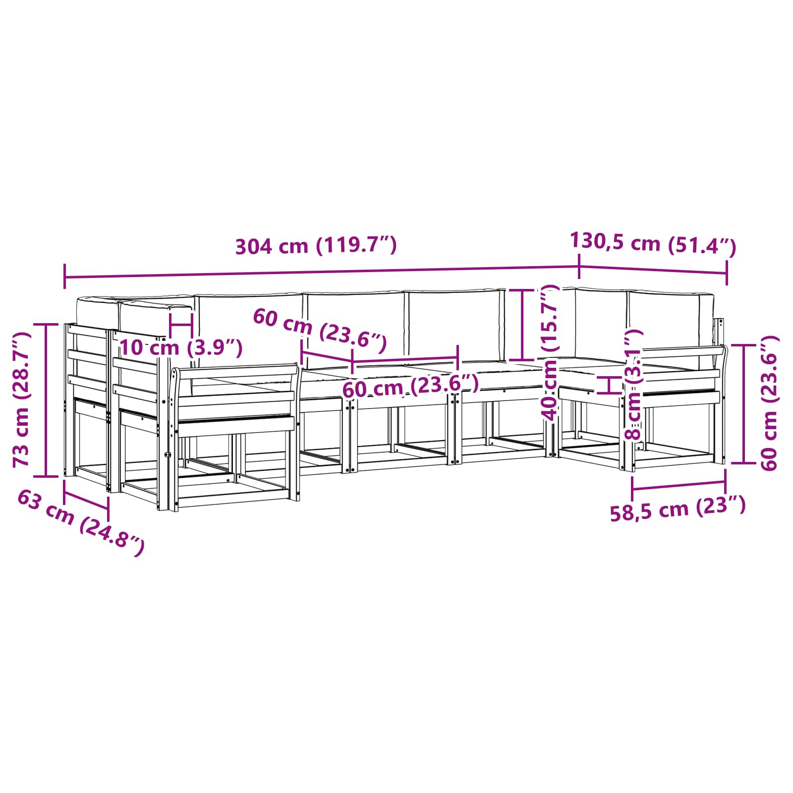 Buiten bankenset met kussen 7 pcs Wit en antracietkleurig – afbeelding 7