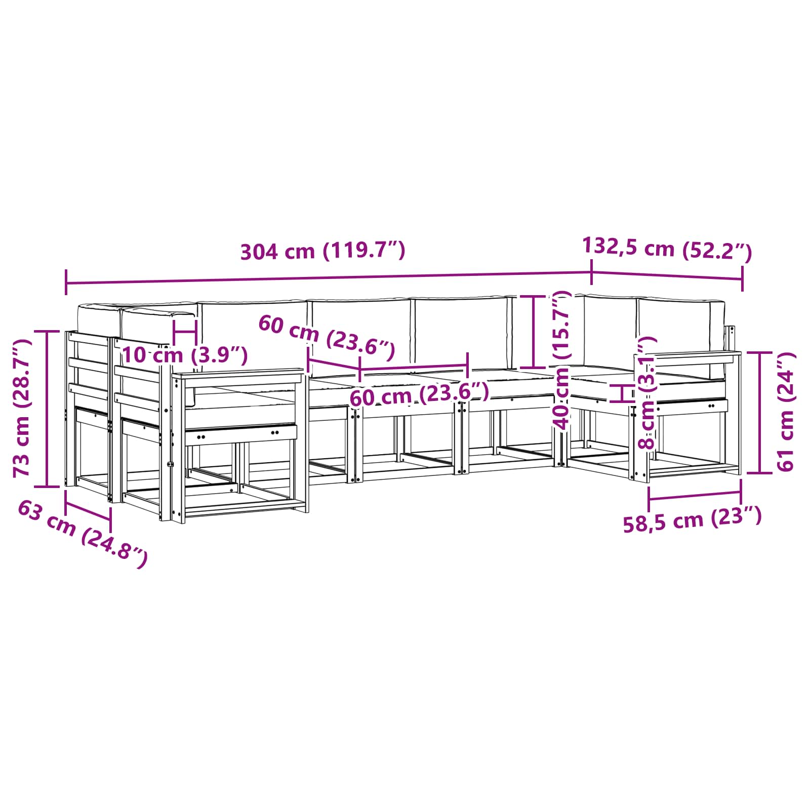 Buiten bankenset met kussen 7 pcs Wit en crèmekleurig – afbeelding 7