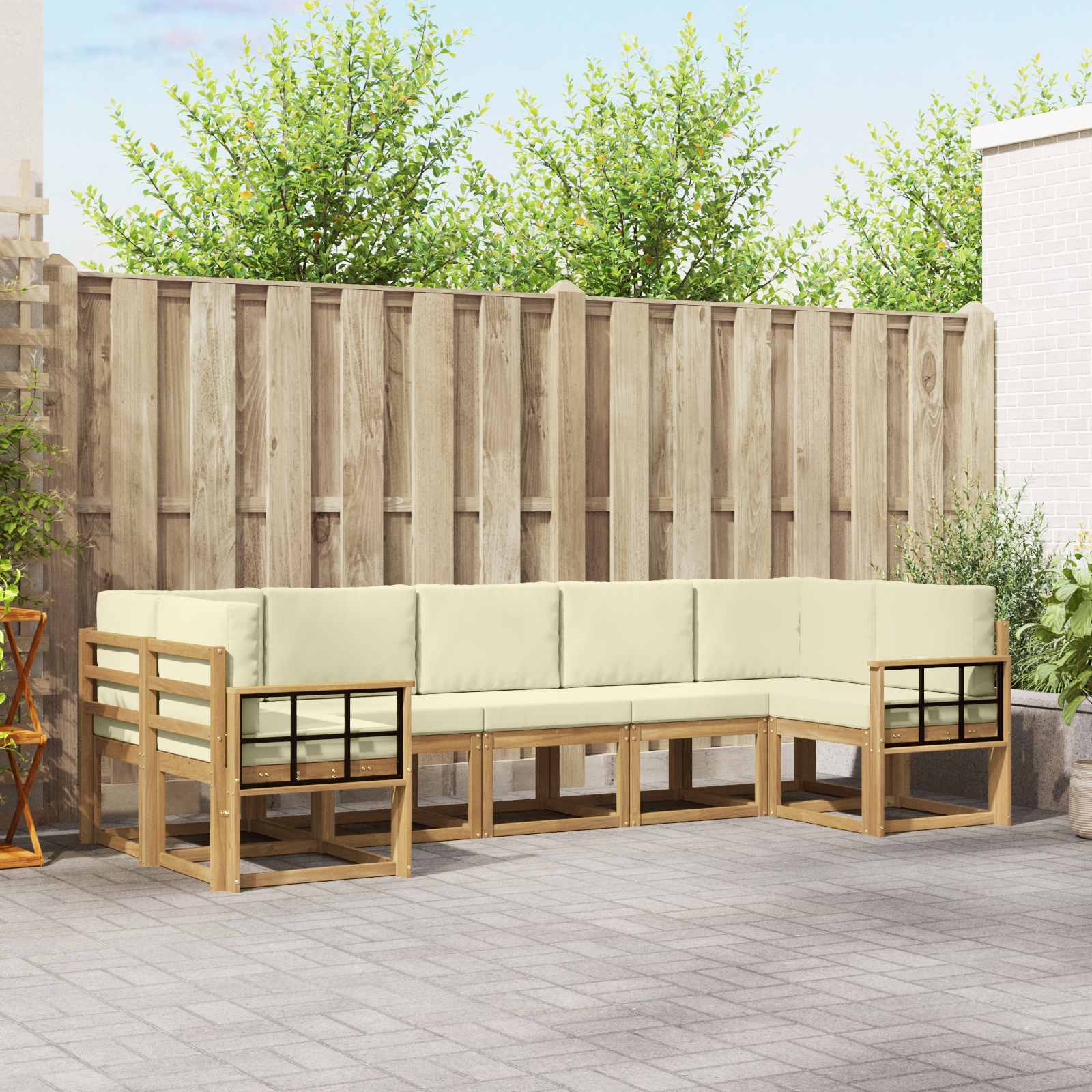 Buiten bankenset met kussen 7 pcs Wit en crèmekleurig – afbeelding 1