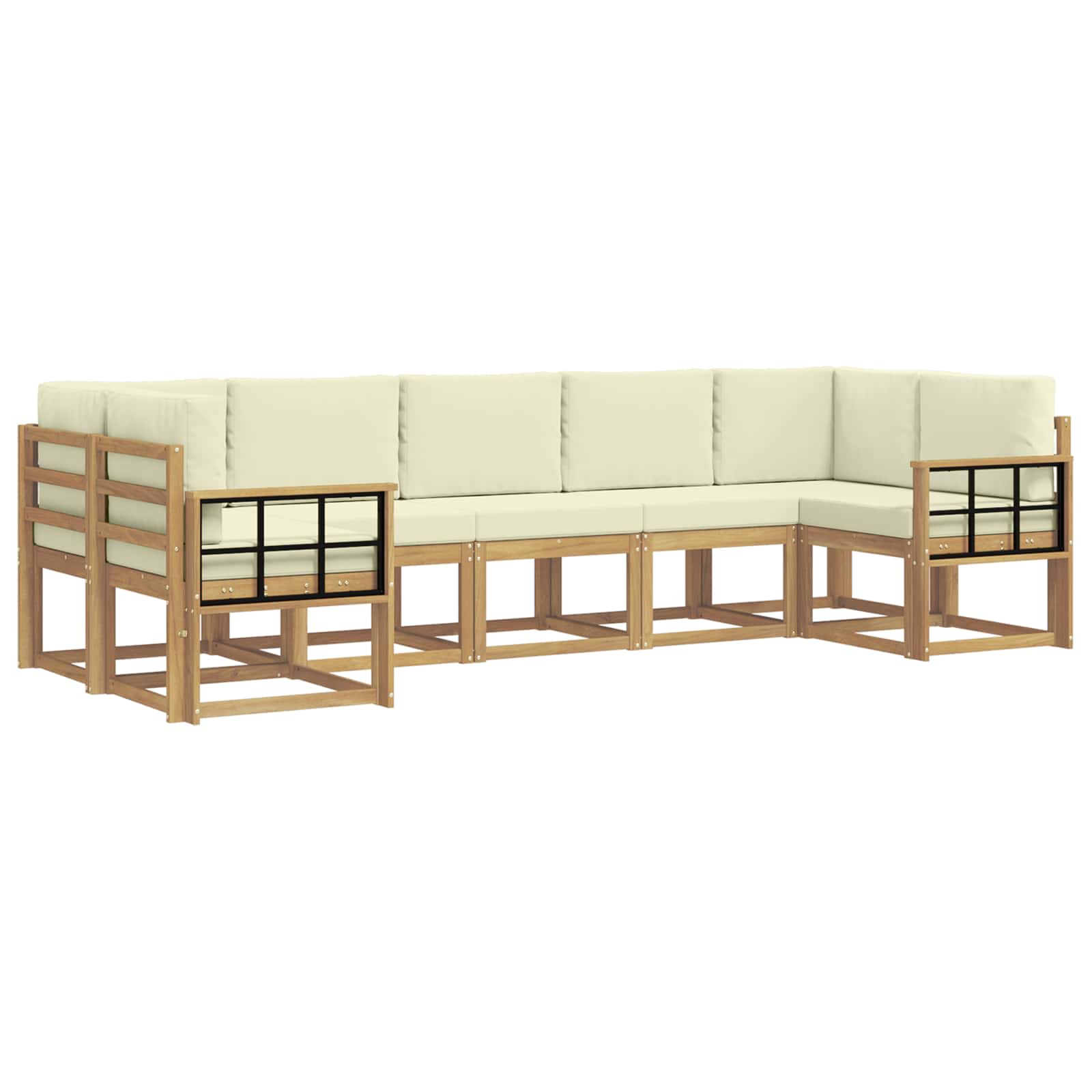 Buiten bankenset met kussen 7 pcs Wit en crèmekleurig – afbeelding 2