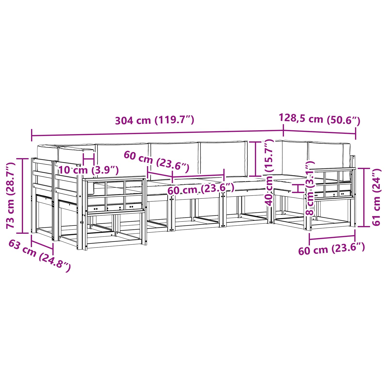 Buiten bankenset met kussen 7 pcs Wit en crèmekleurig – afbeelding 7