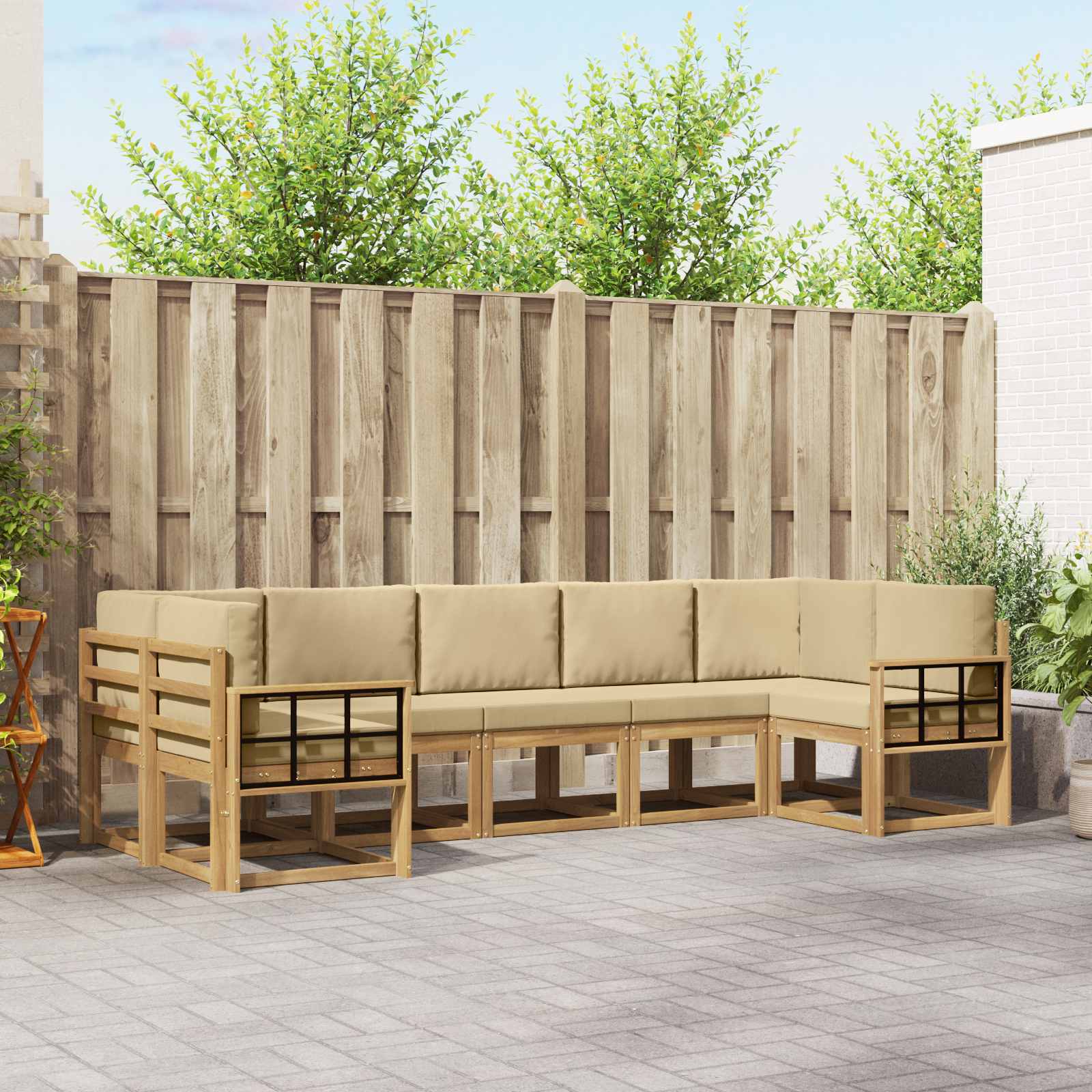 Buiten bankenset met kussen 7 pcs Wit en Beige – afbeelding 1