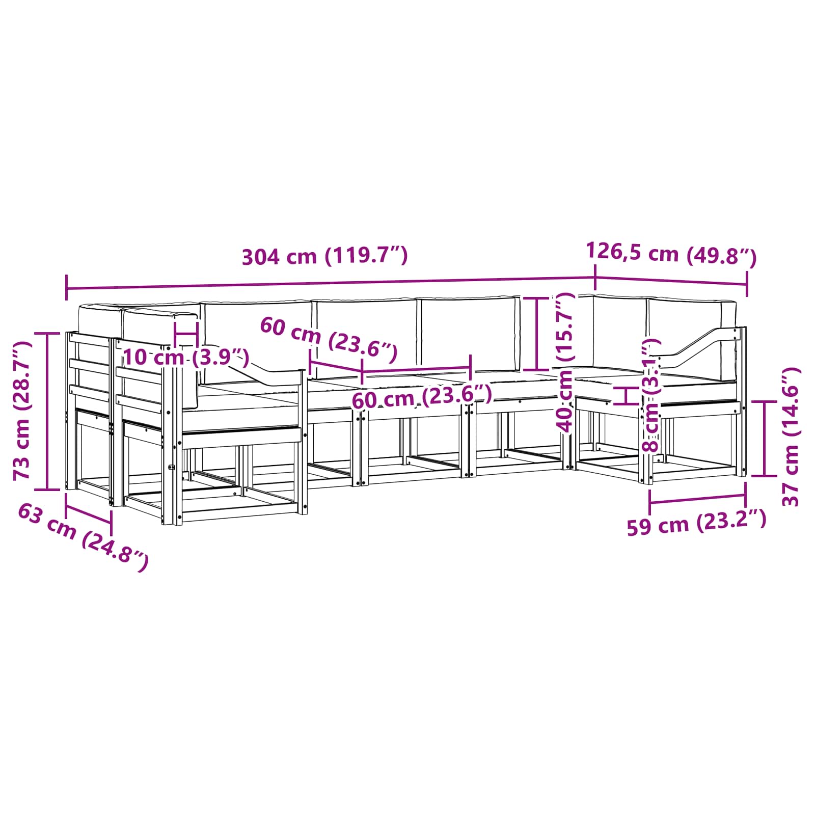 Buiten bankenset met kussen 7 pcs Massief Acaciahout – afbeelding 7