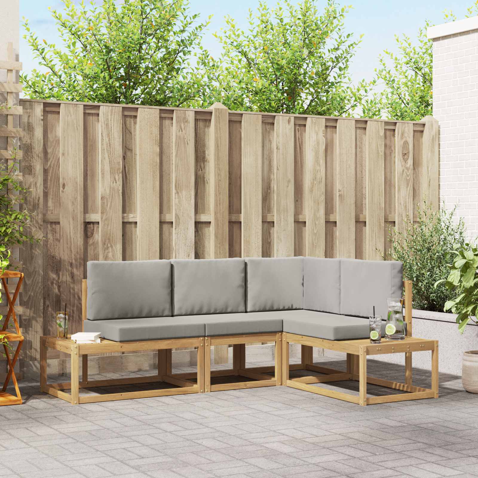 Buiten bankenset 3 Stuk Wit en Lichtgrijs Polyester – afbeelding 1