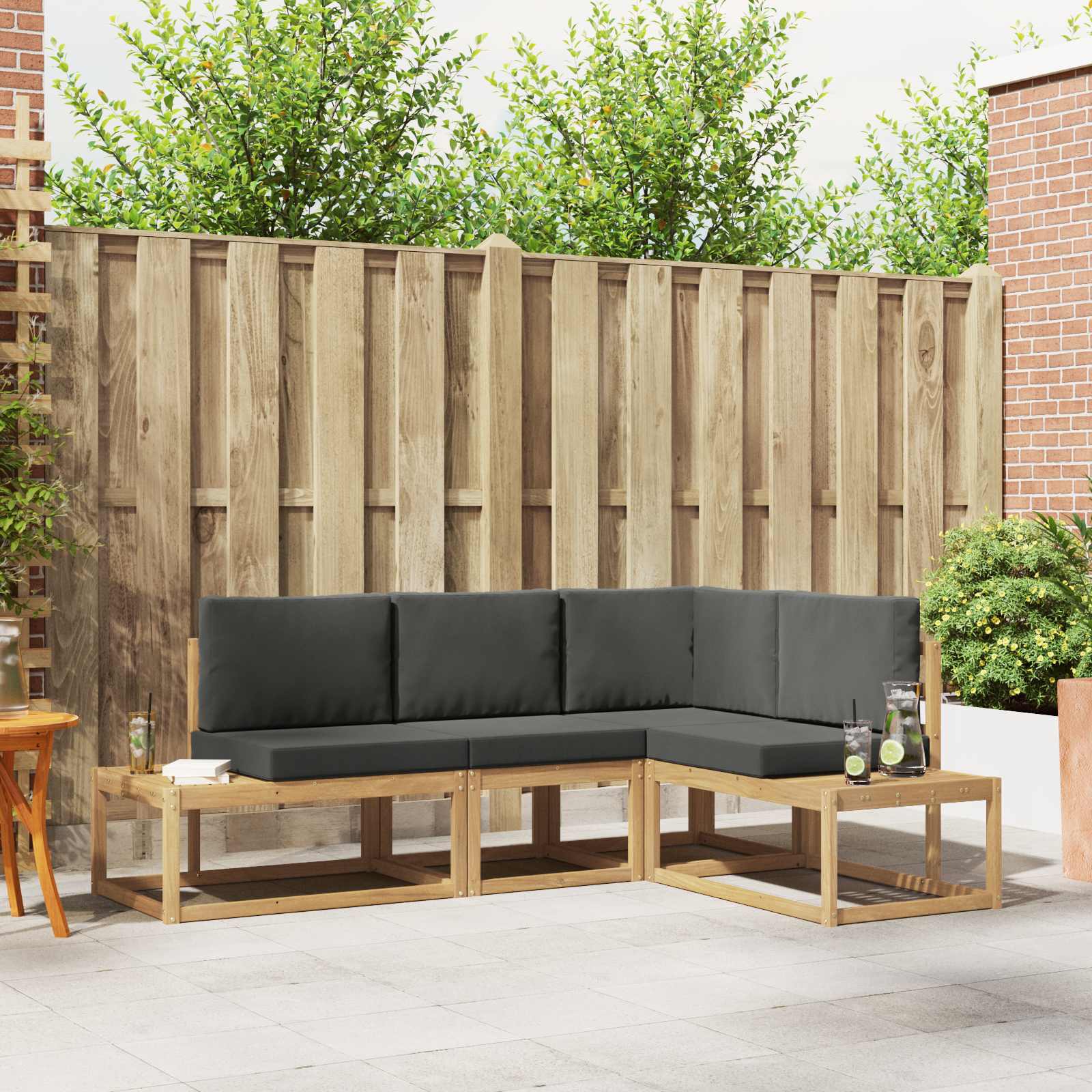 Buiten bankenset 3 Stuk Wit en antracietkleurig Polyester – afbeelding 1