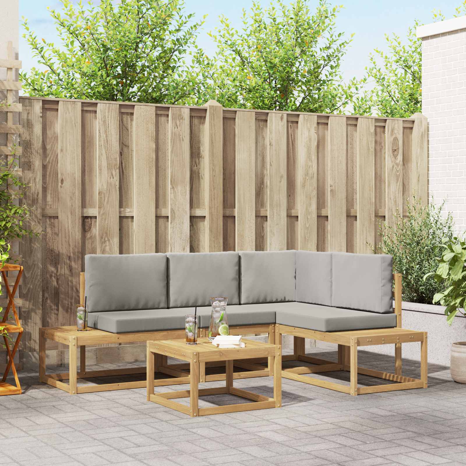 Buiten bankenset 4 Stuk Wit en Lichtgrijs Polyester – afbeelding 1