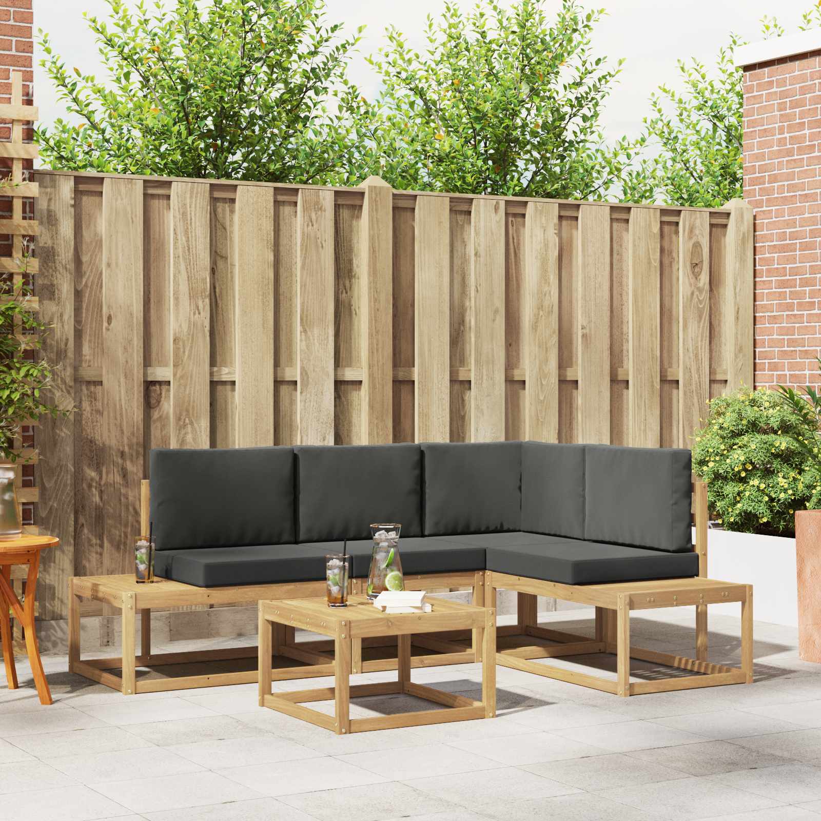 Buiten bankenset 4 Stuk Wit en antracietkleurig Polyester – afbeelding 1