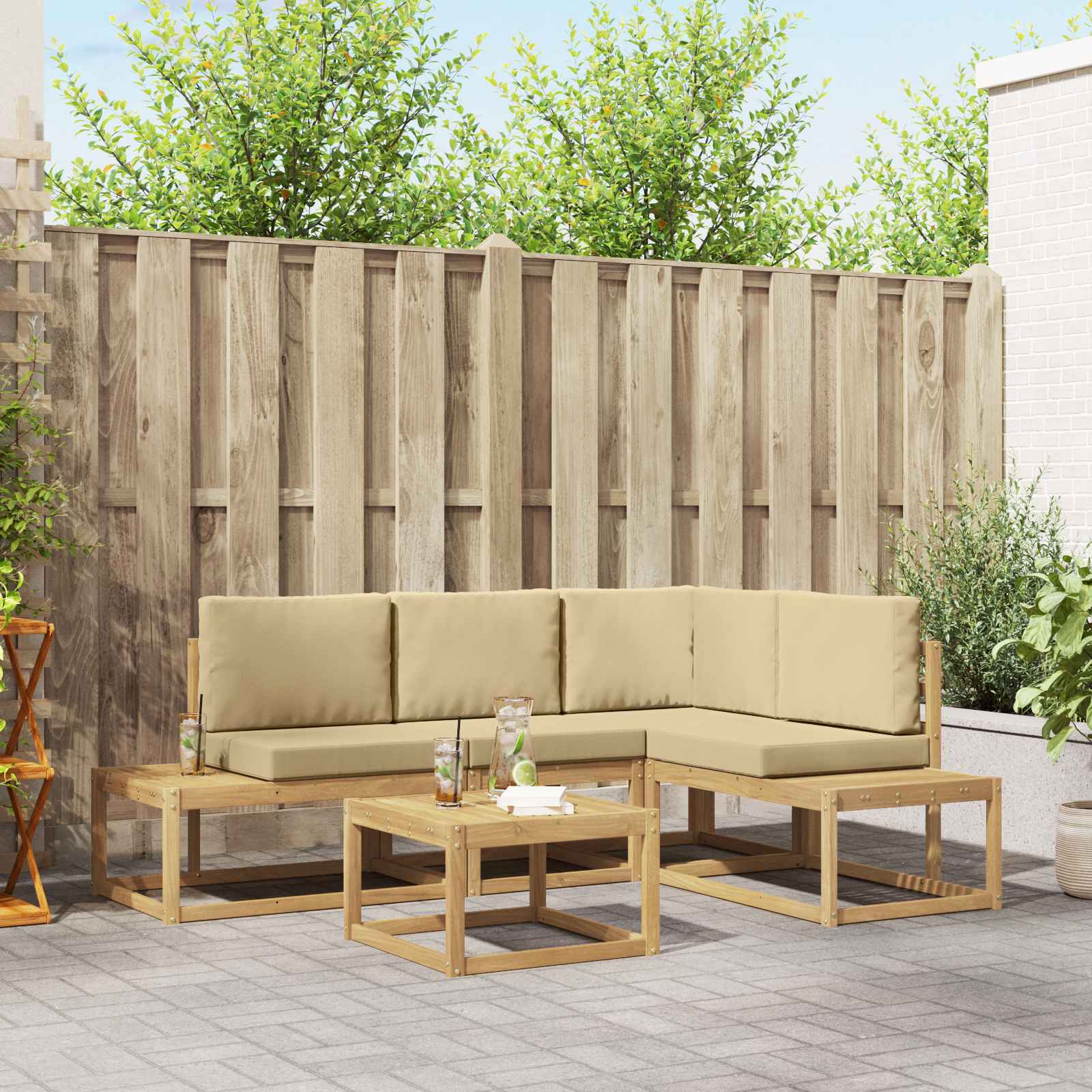 Buiten bankenset 4 Stuk Wit en Beige Polyester – afbeelding 1