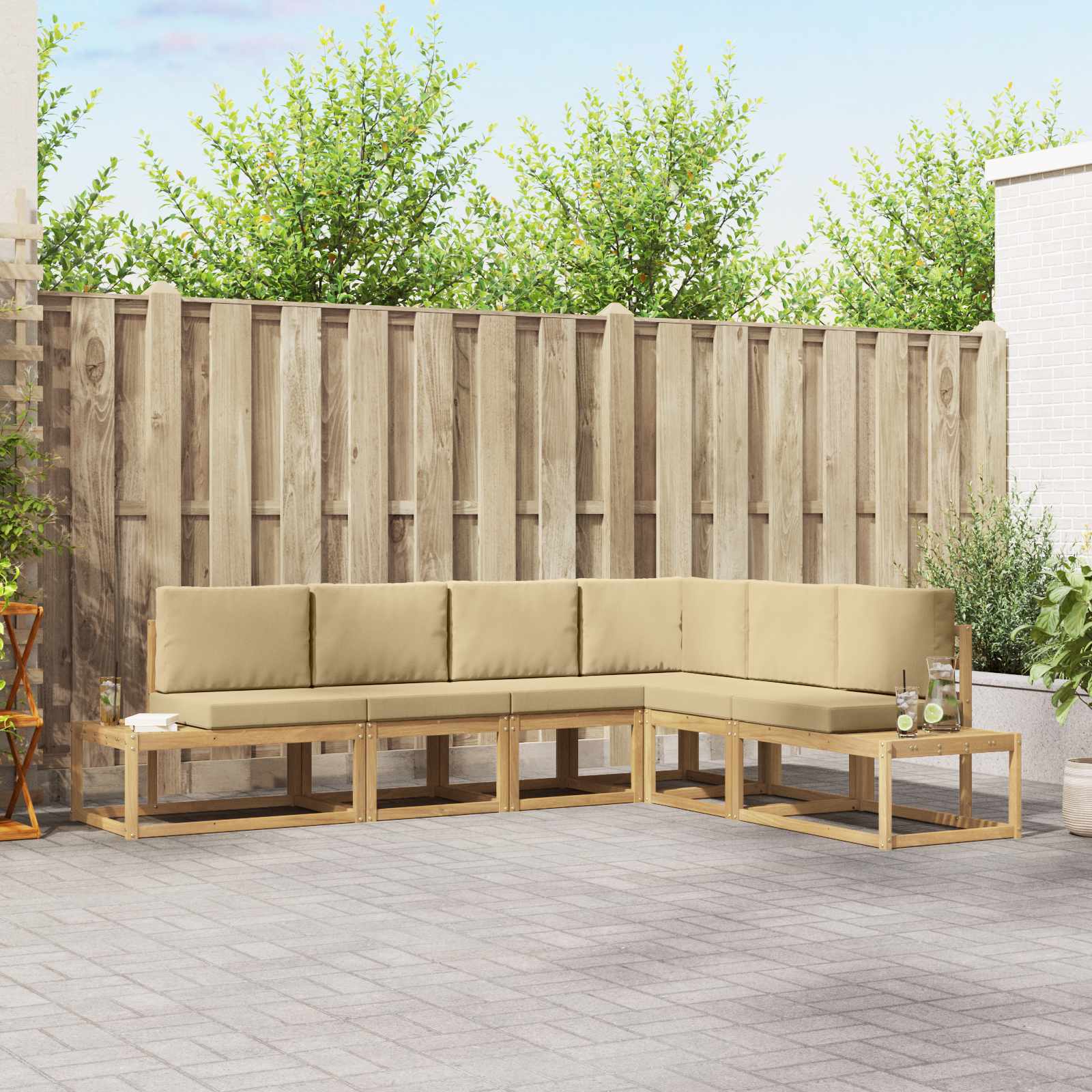 Buiten bankenset 4 Stuk Wit en Beige Polyester – afbeelding 1