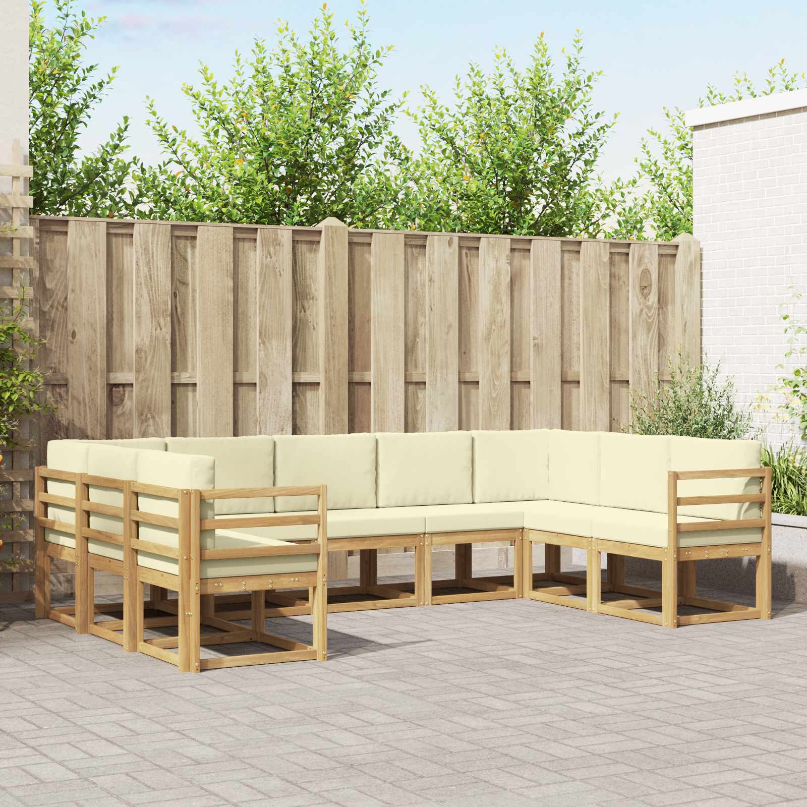 Buiten bankenset met kussen 9 pcs Wit en crèmekleurig – afbeelding 1