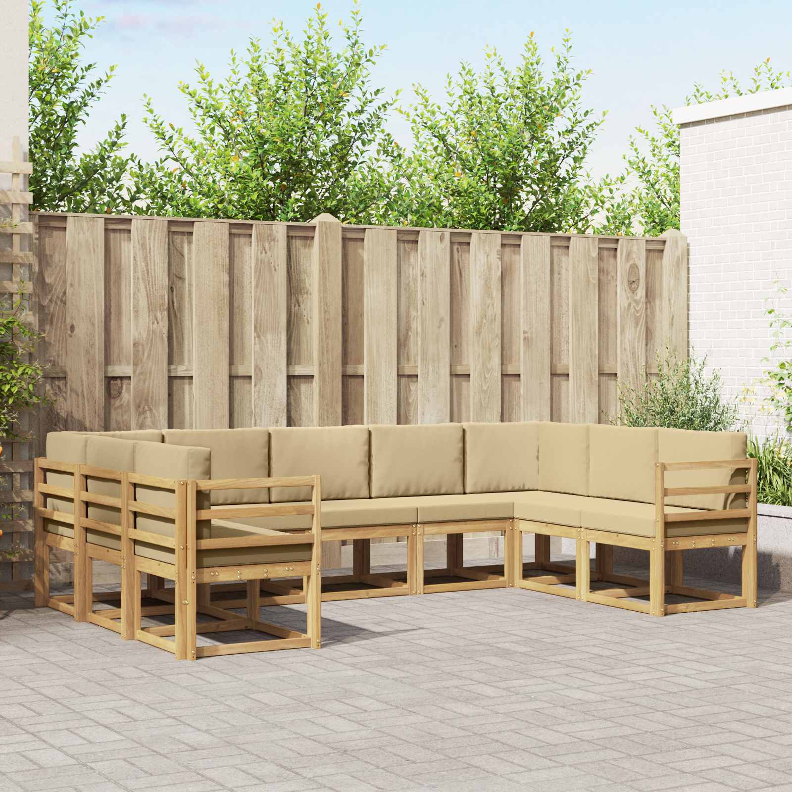 Buiten bankenset met kussen 9 pcs Wit en Beige