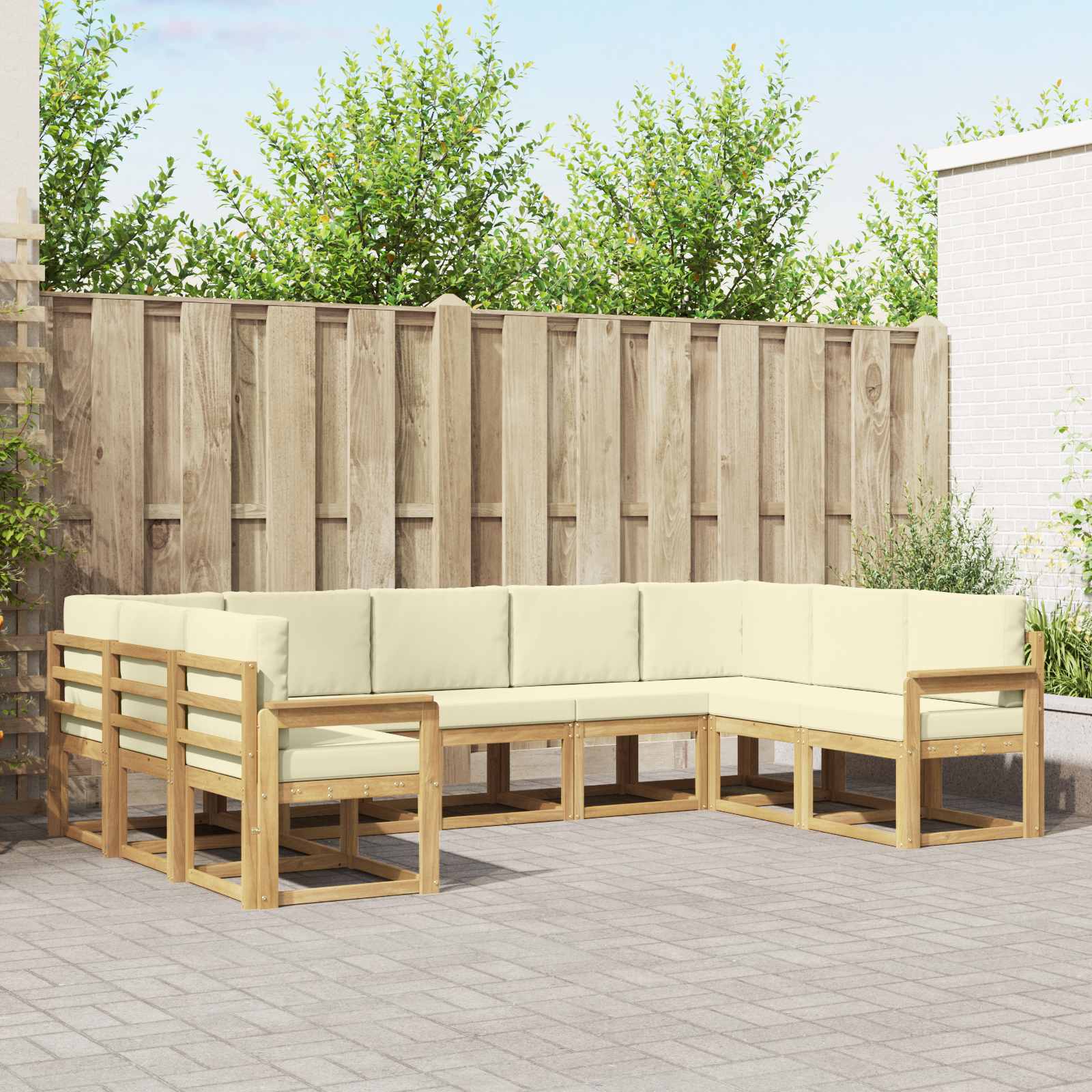 Buiten bankenset met kussen 9 pcs Wit en crèmekleurig – afbeelding 1
