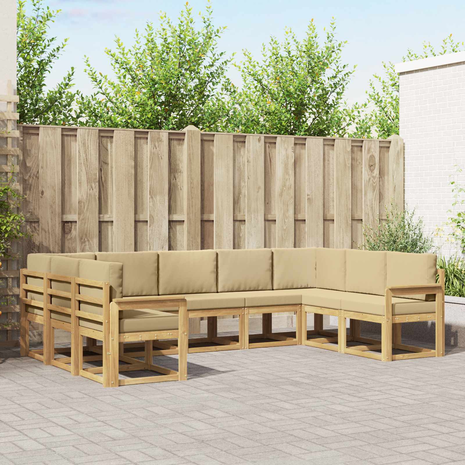 Buiten bankenset met kussen 9 pcs Wit en Beige – afbeelding 1