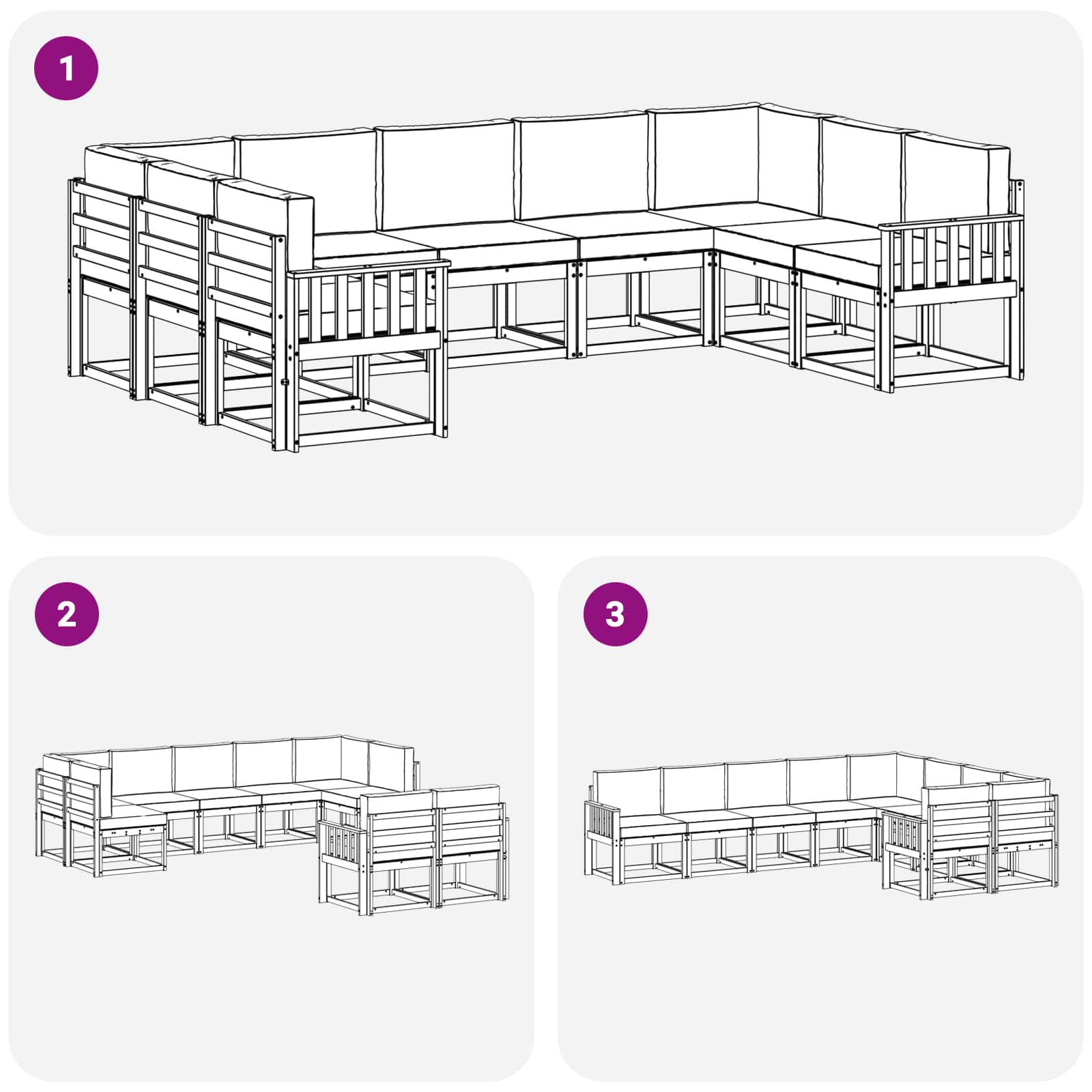 Buiten bankenset met kussen 9 pcs Wit en crèmekleurig – afbeelding 7