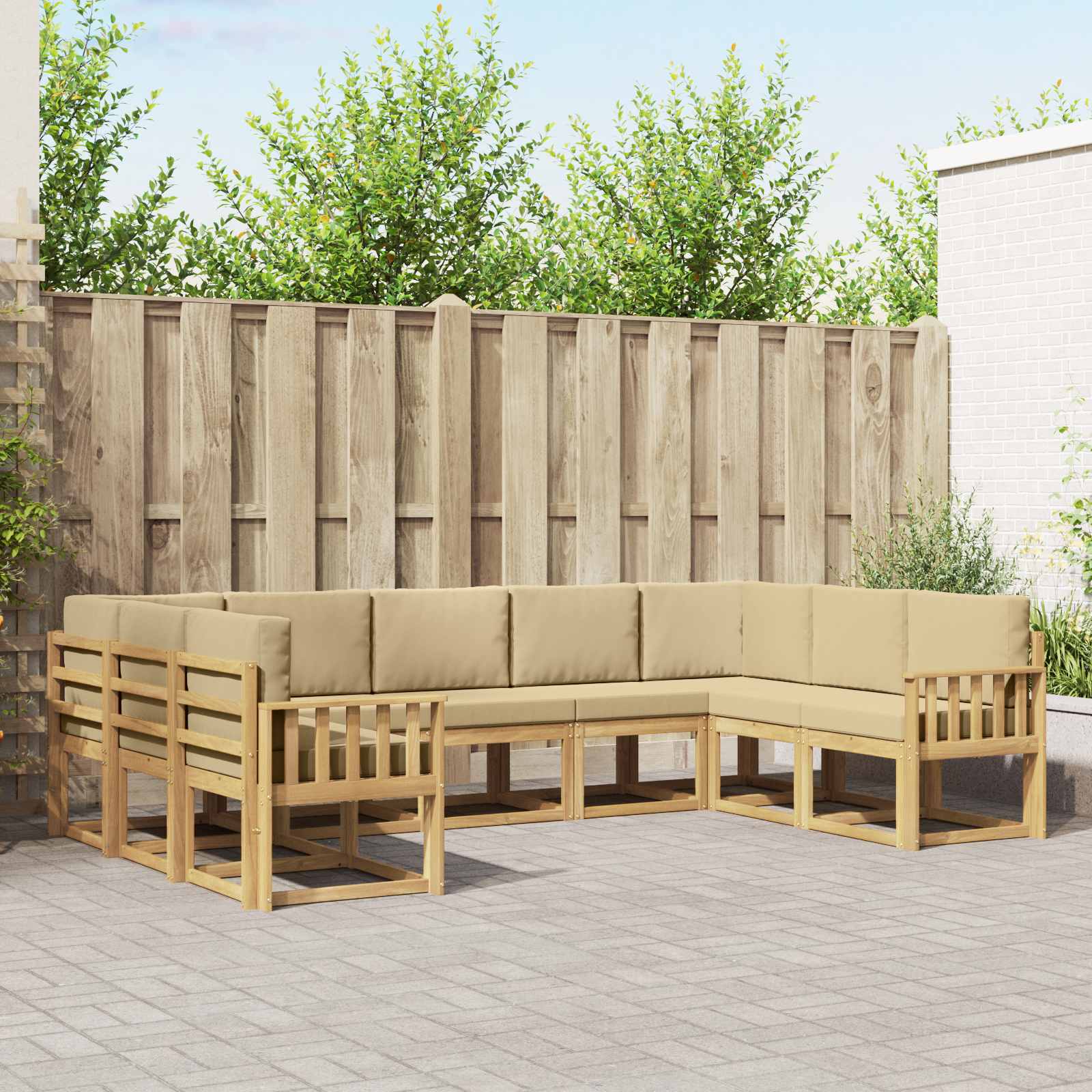 Buiten bankenset met kussen 9 pcs Wit en Beige