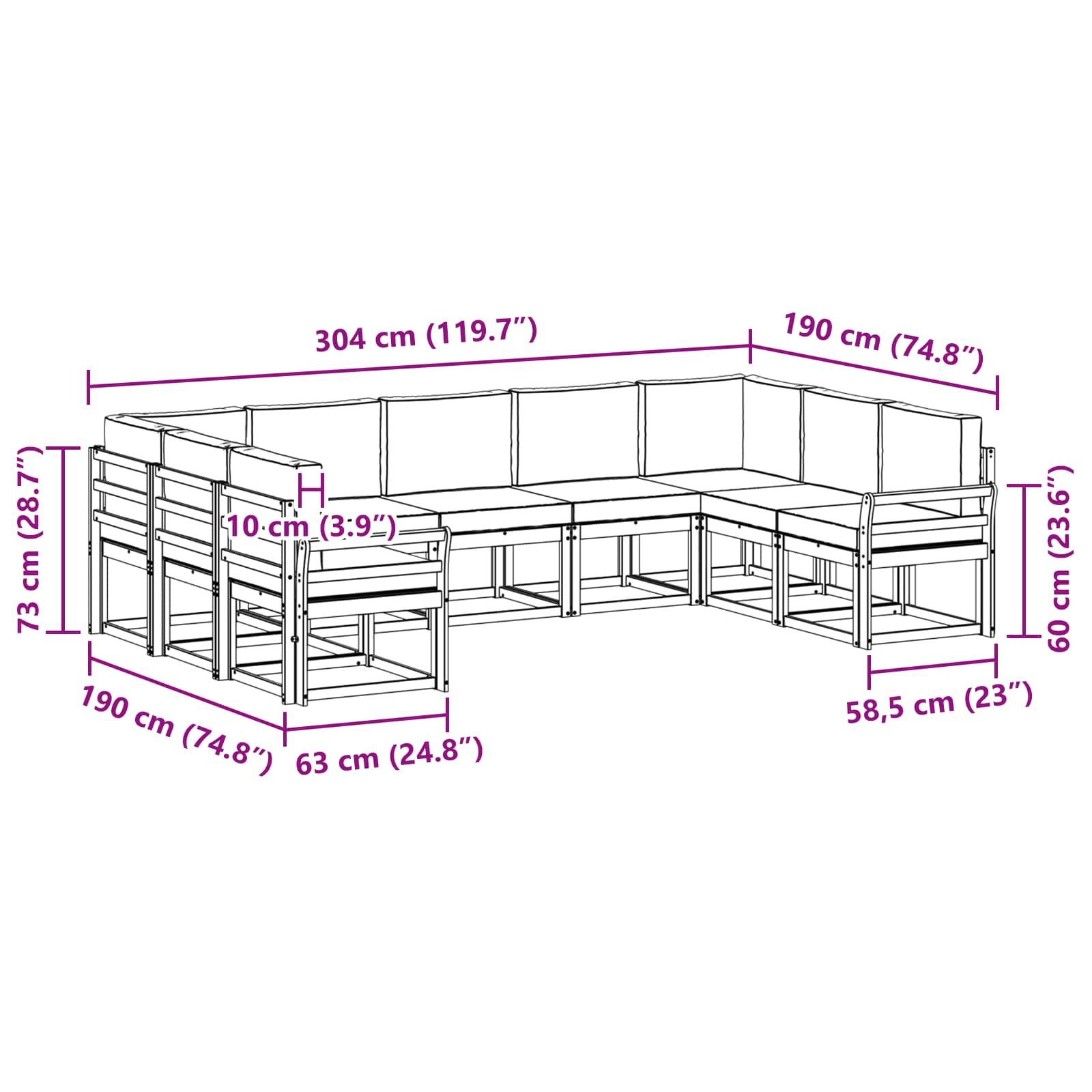Buiten bankenset met kussen 9 pcs Wit en antracietkleurig – afbeelding 8