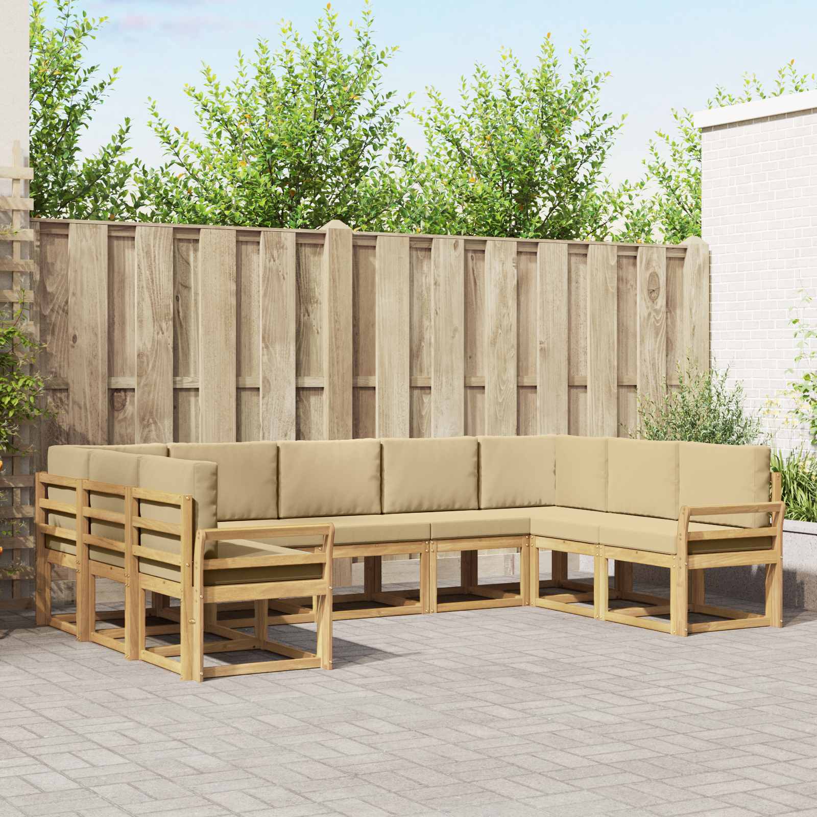 Buiten bankenset met kussen 9 pcs Wit en Beige – afbeelding 1