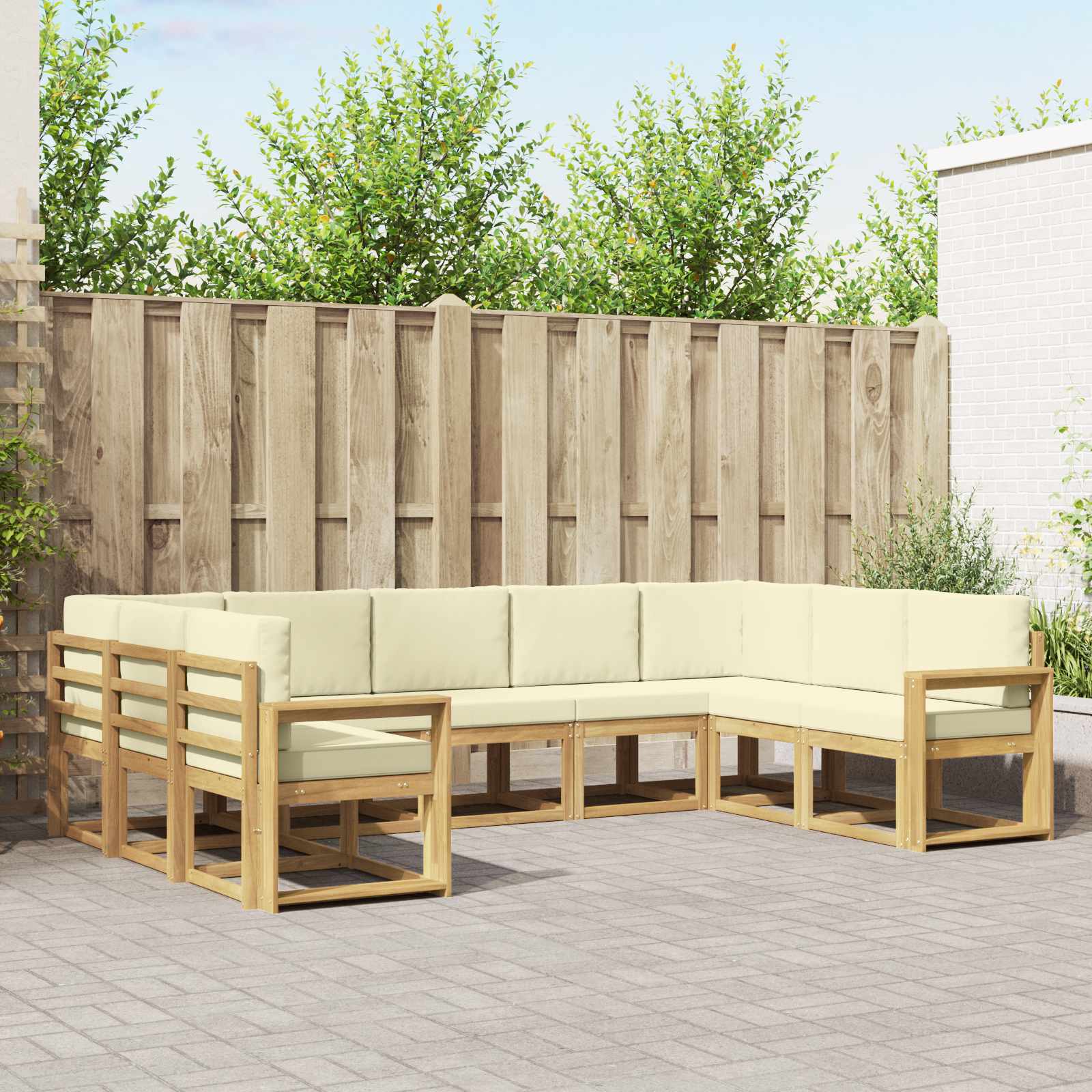 Buiten bankenset met kussen 9 pcs Wit en crèmekleurig – afbeelding 1