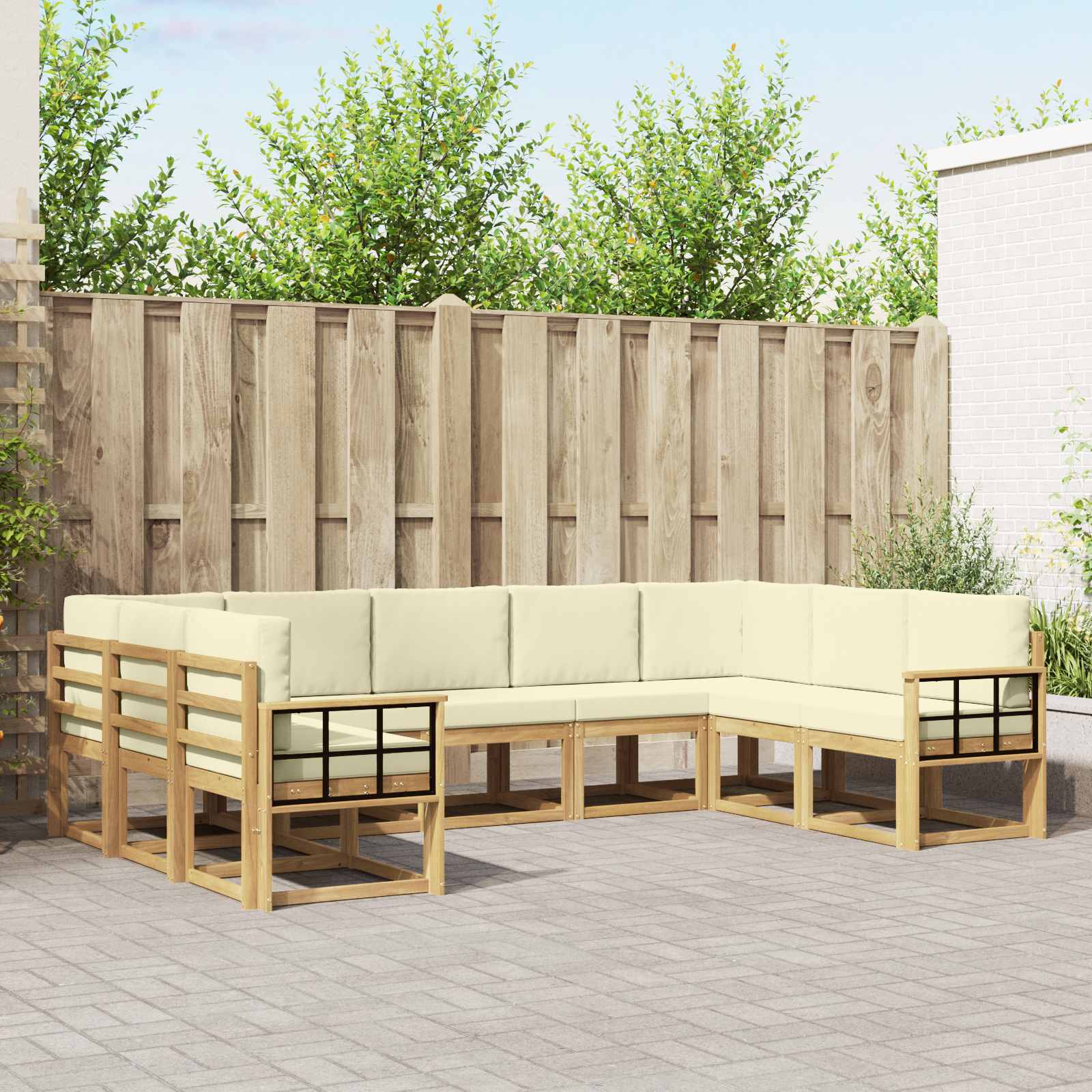 Buiten bankenset met kussen 9 pcs Wit en crèmekleurig – afbeelding 1