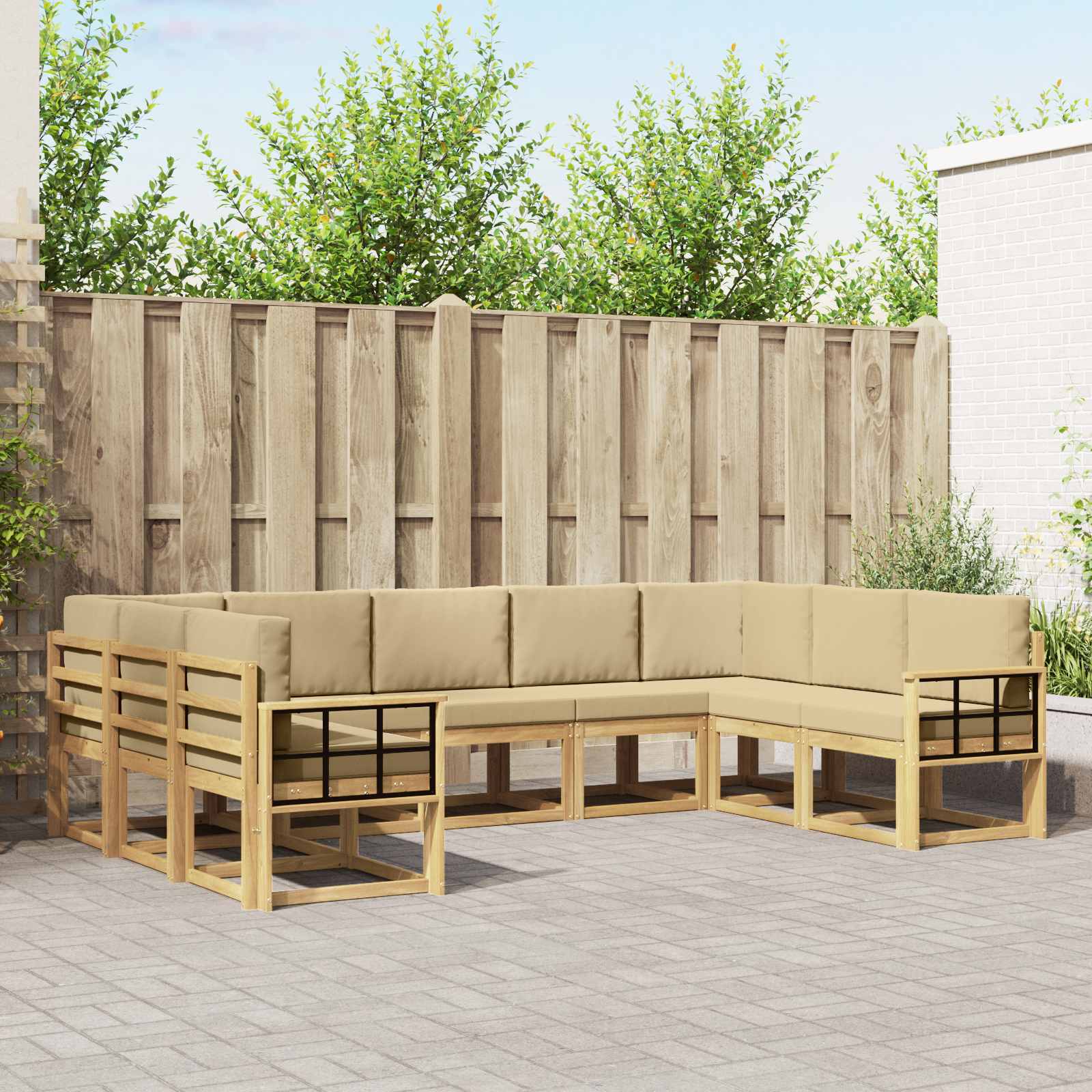 Buiten bankenset met kussen 9 pcs Wit en Beige – afbeelding 1