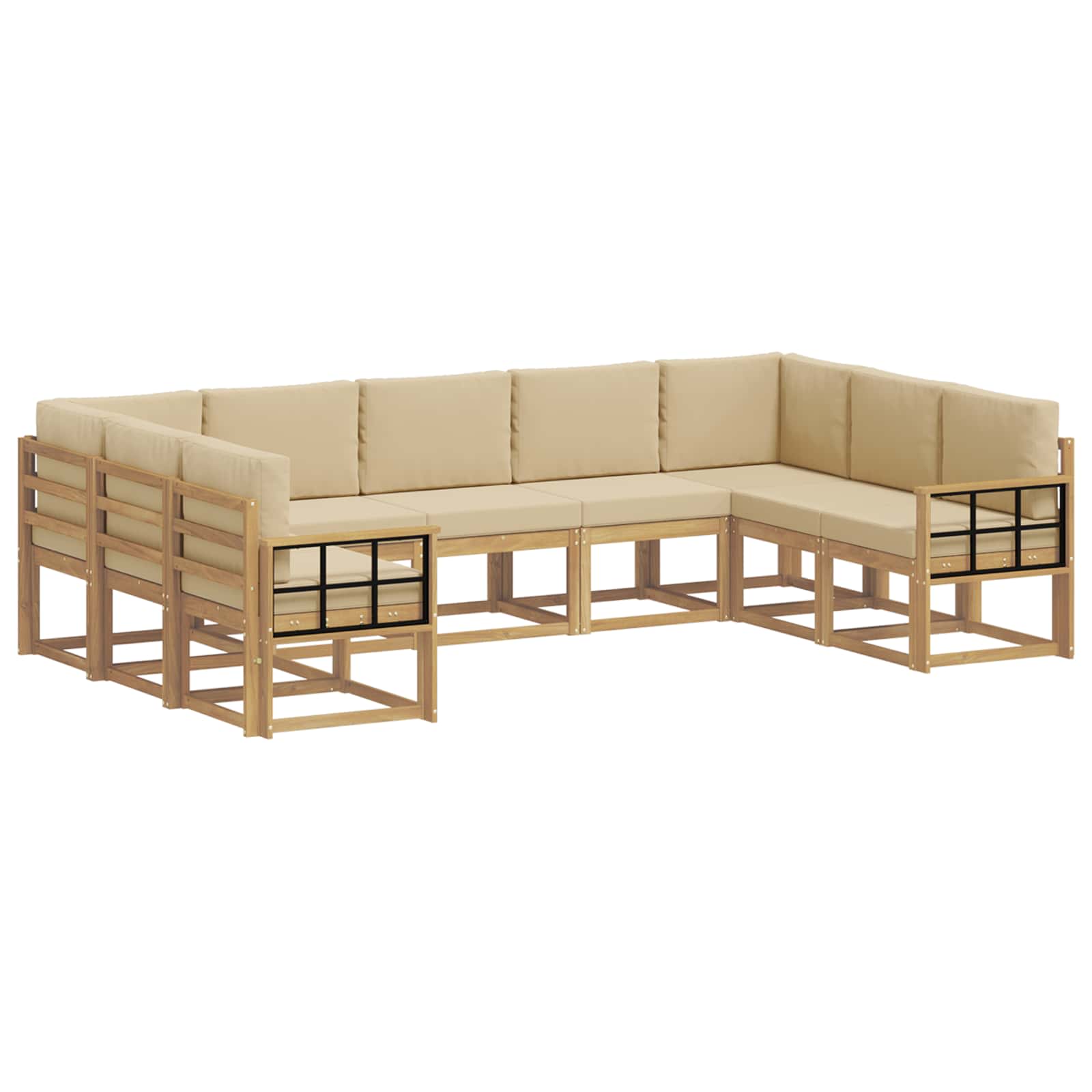 Buiten bankenset met kussen 9 pcs Wit en Beige – afbeelding 2