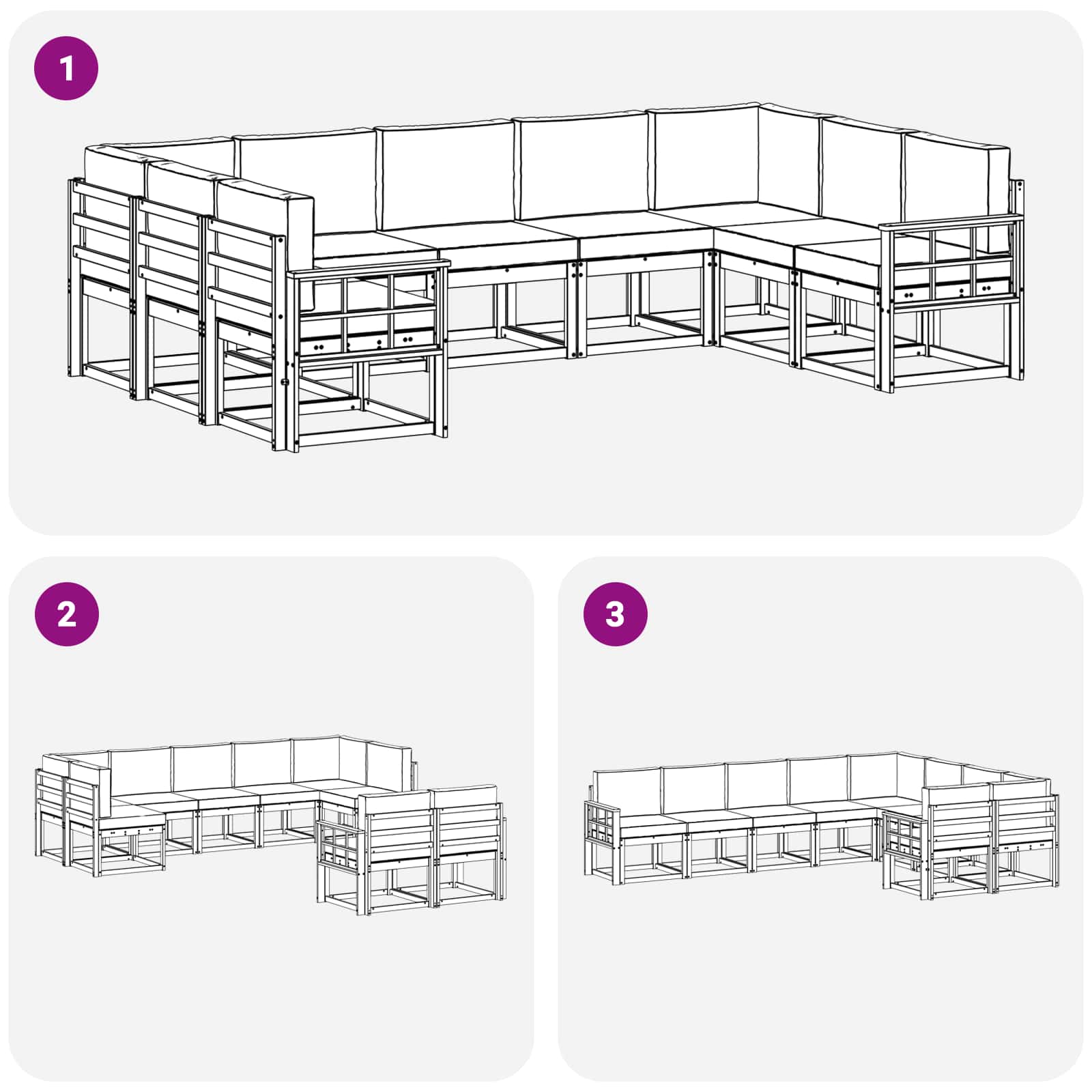 Buiten bankenset met kussen 9 pcs Wit en Beige – afbeelding 7