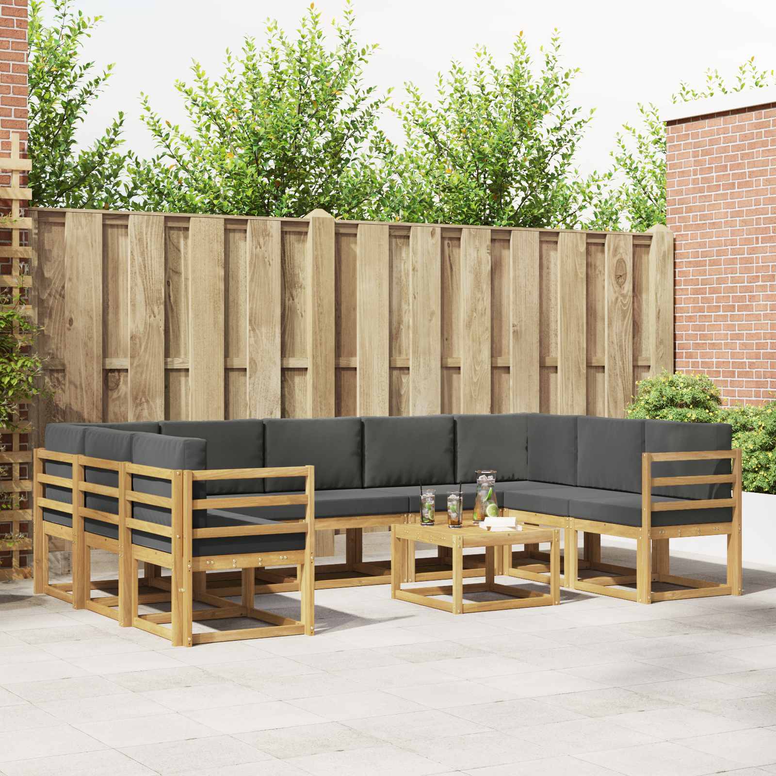 Buiten bankenset 10 pcs Wit en antracietkleurig 59 x 59 x 37 cm – afbeelding 1