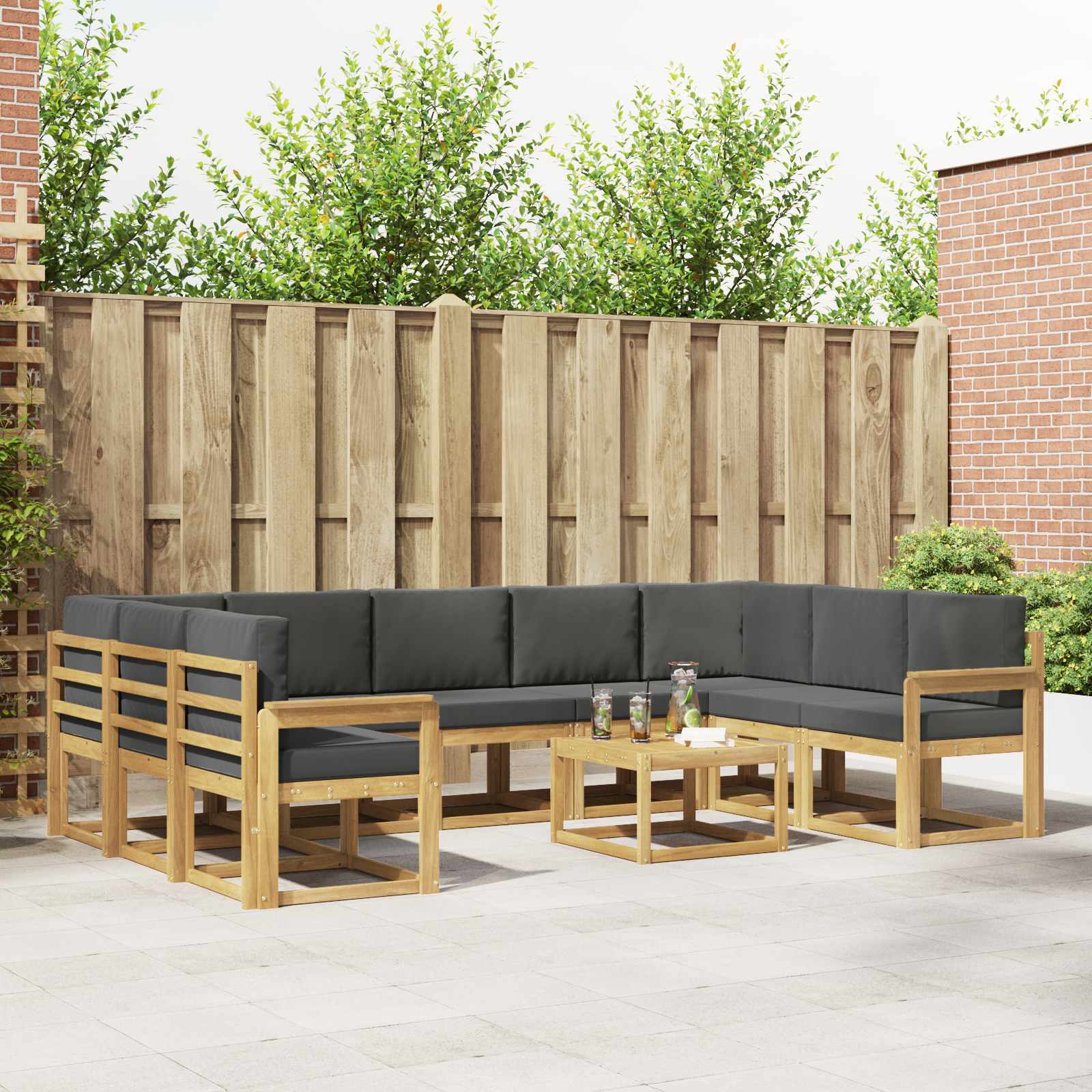 Buiten bankenset 10 pcs Wit en antracietkleurig 59 x 59 x 37 cm – afbeelding 1