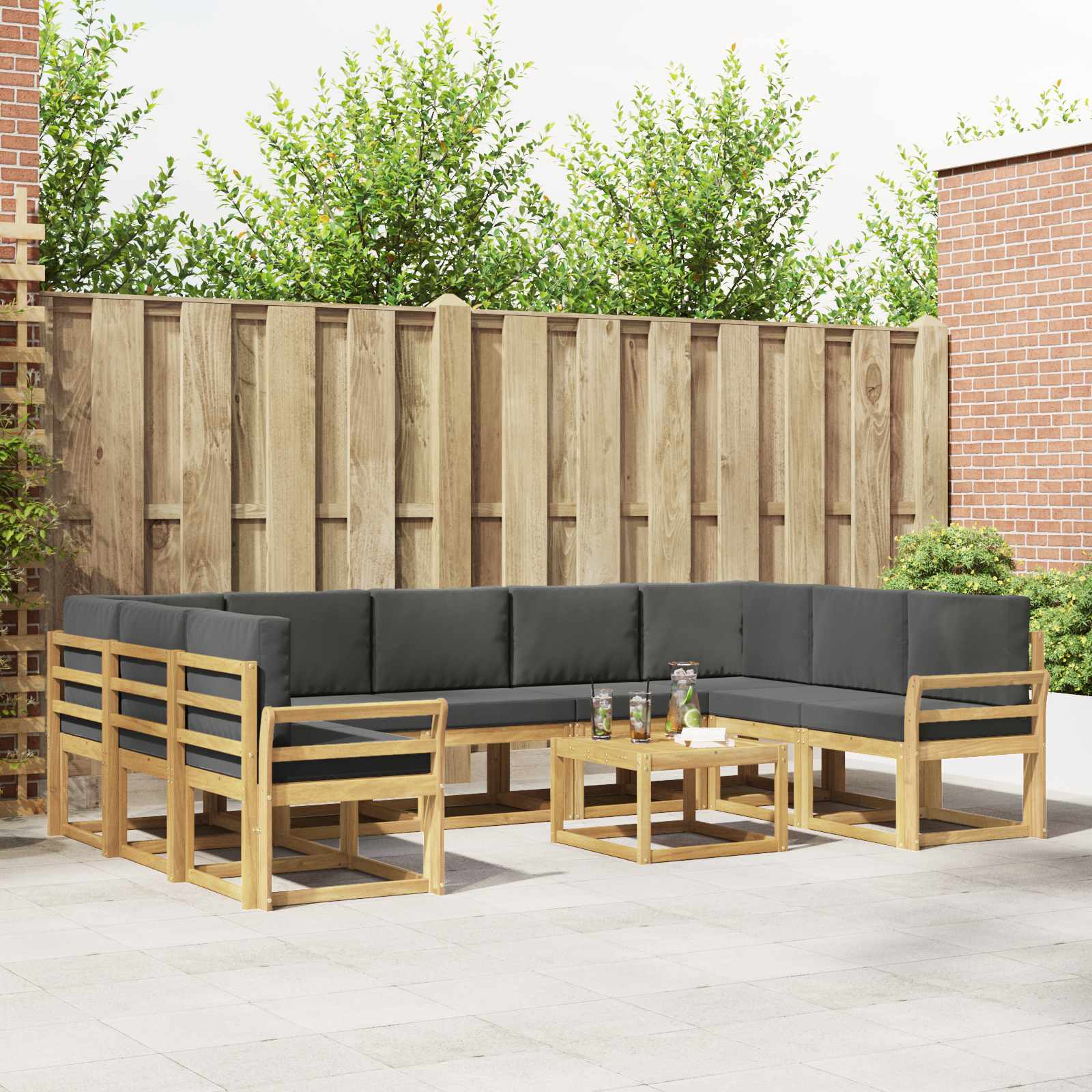 Buiten bankenset 10 pcs Wit en antracietkleurig 59 x 59 x 37 cm – afbeelding 1