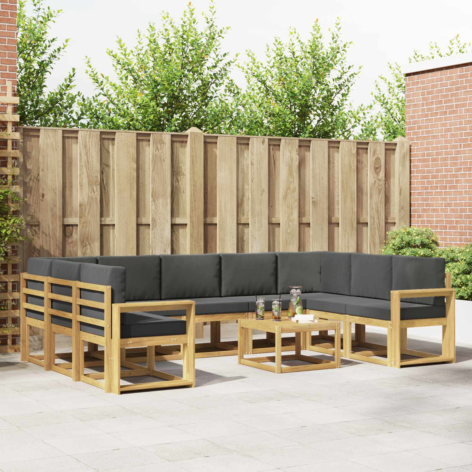 Buiten bankenset 10 pcs Wit en antracietkleurig 59 x 59 x 37 cm – afbeelding 1