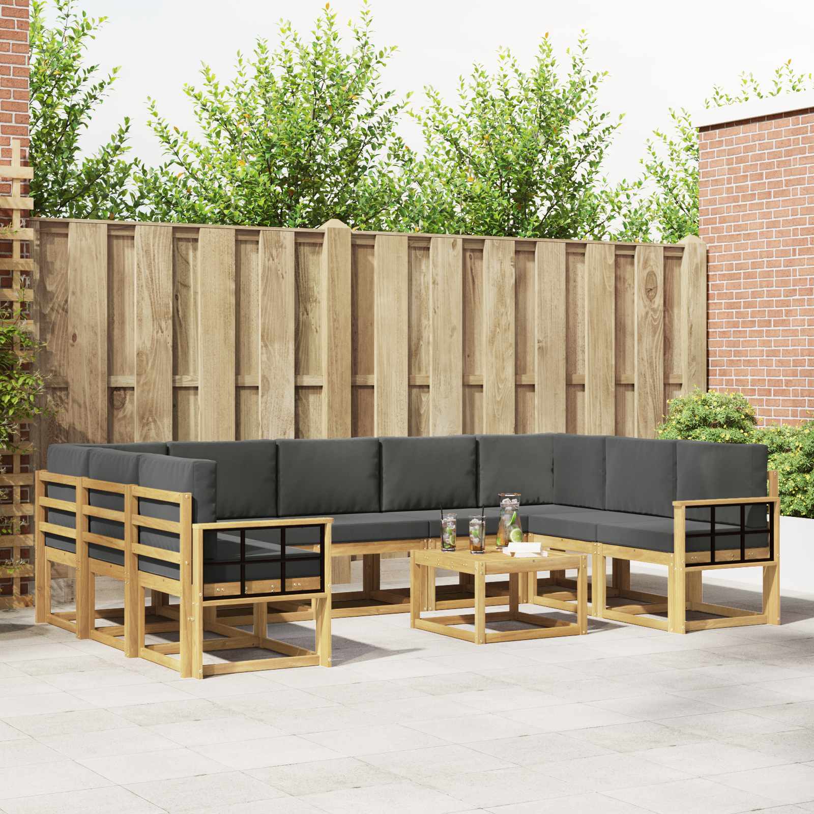 Buiten bankenset 10 pcs Wit en antracietkleurig 59 x 59 x 37 cm – afbeelding 1