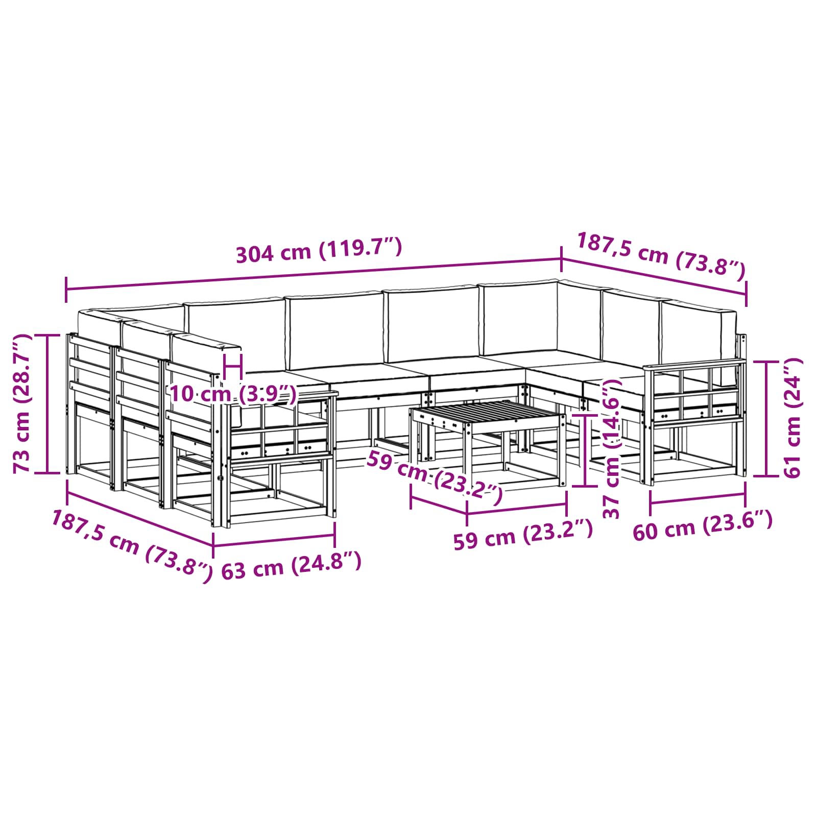 Buiten bankenset 10 pcs Wit en antracietkleurig 59 x 59 x 37 cm – afbeelding 8