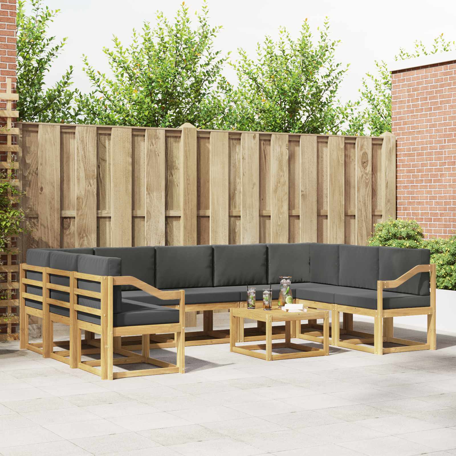 Buiten bankenset 10 pcs Wit en antracietkleurig 59 x 59 x 37 cm – afbeelding 1