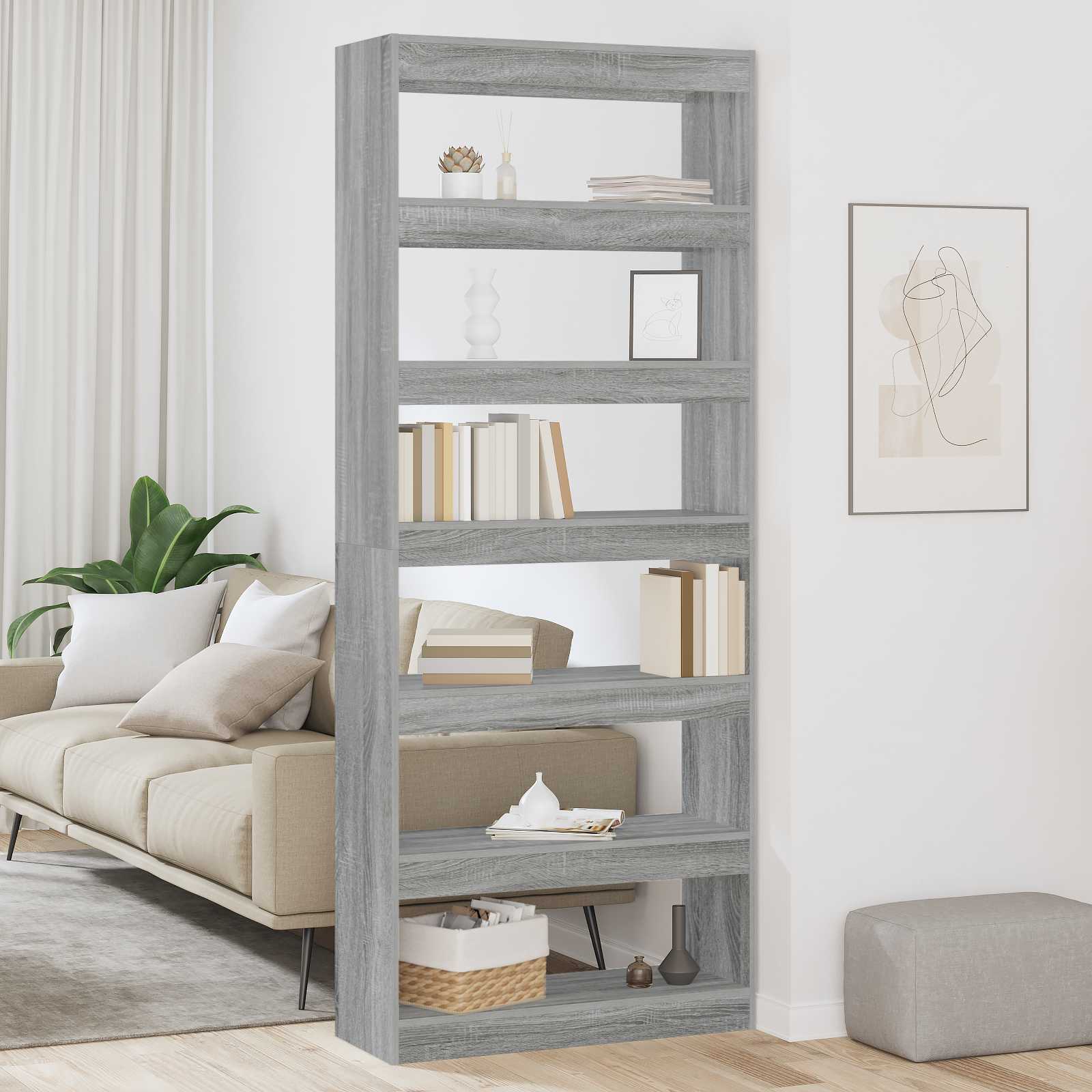 Boekenkast met plank Grijs Sonoma 80 x 30 x 198 cm Bewerkt hout – afbeelding 1