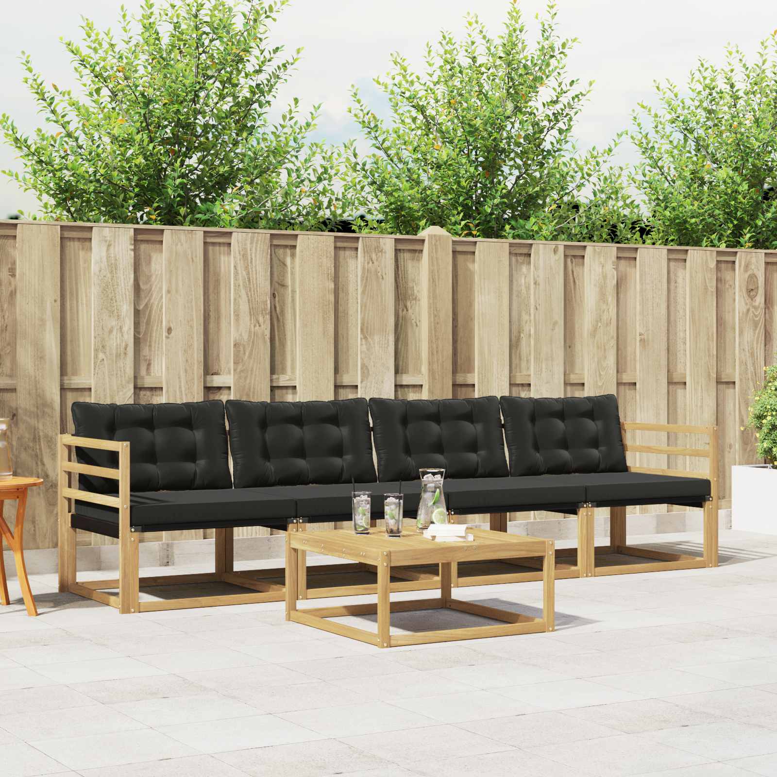 Buiten bankenset 5 pcs Wit en zwart 79 x 79 x 37 cm