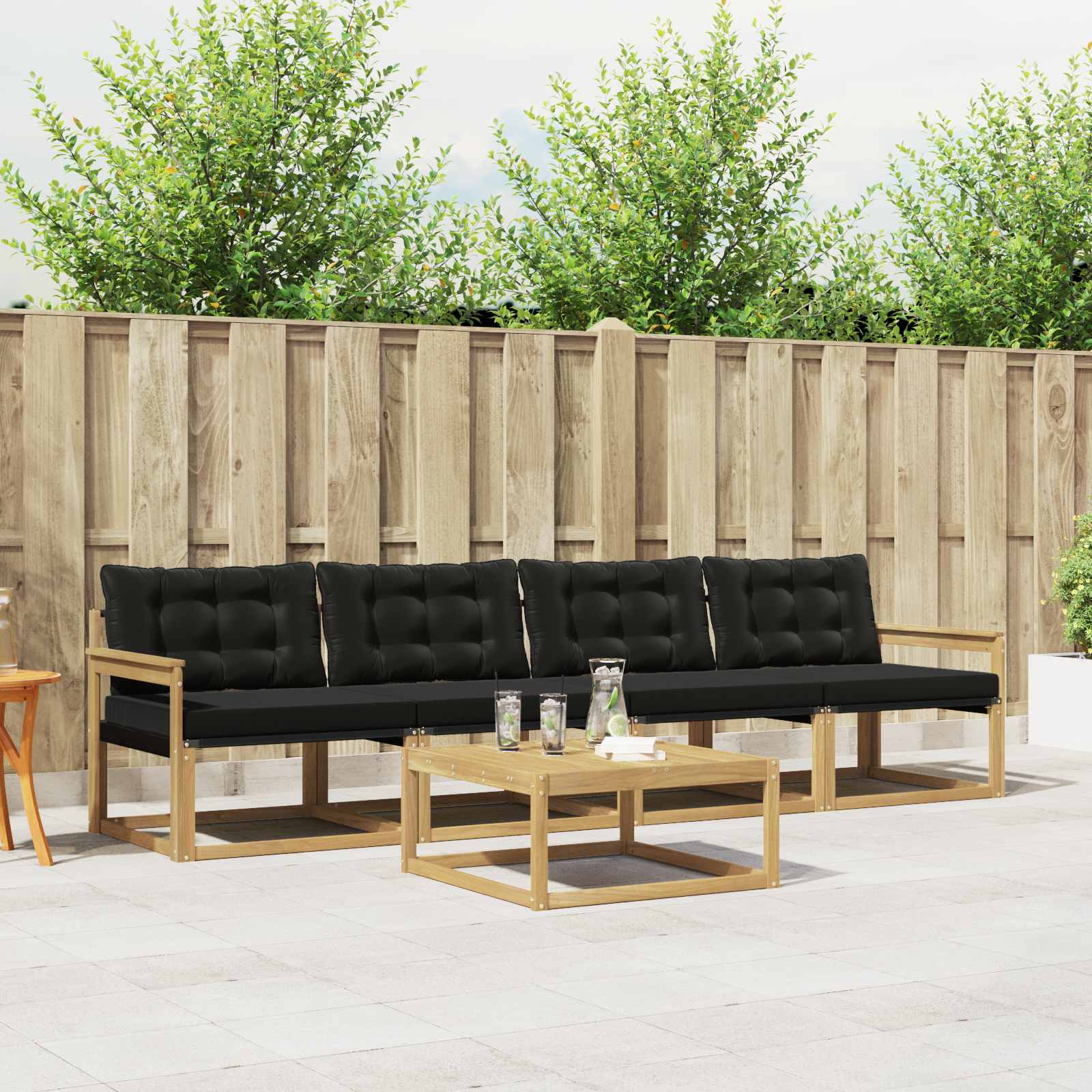 Buiten bankenset 5 pcs Wit en zwart 79 x 79 x 37 cm – afbeelding 1