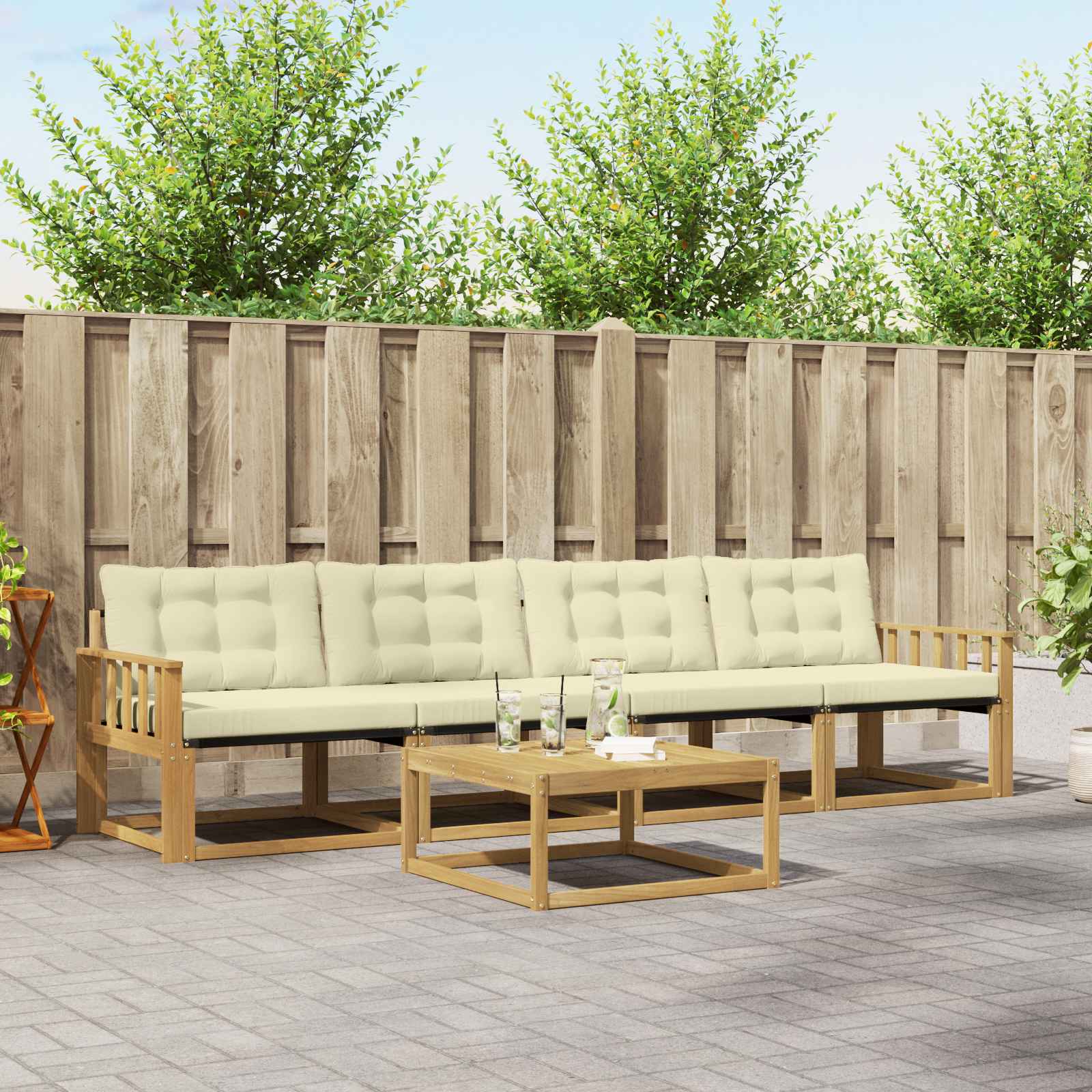 Buiten bankenset 5 pcs Wit en crèmekleurig 79 x 79 x 37 cm