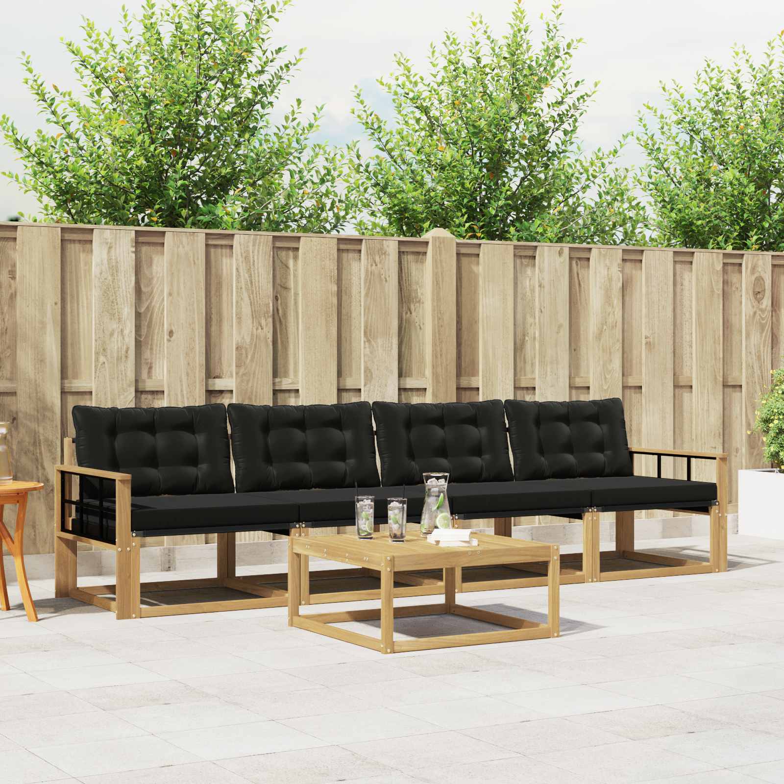 Buiten bankenset 5 pcs Wit en zwart 79 x 79 x 37 cm – afbeelding 1