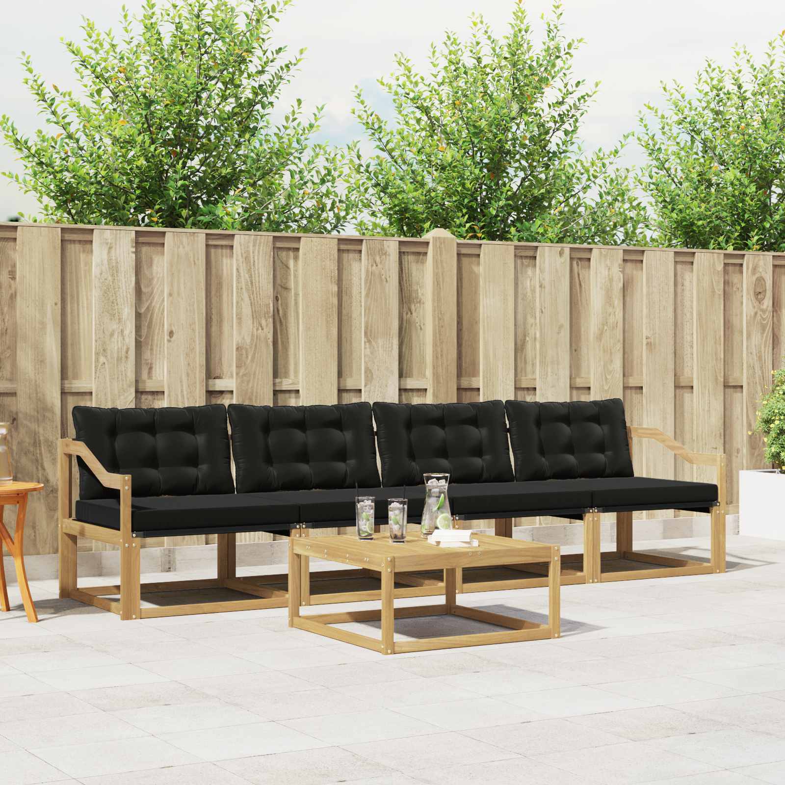 Buiten bankenset 5 pcs Wit en zwart 79 x 79 x 37 cm – afbeelding 1