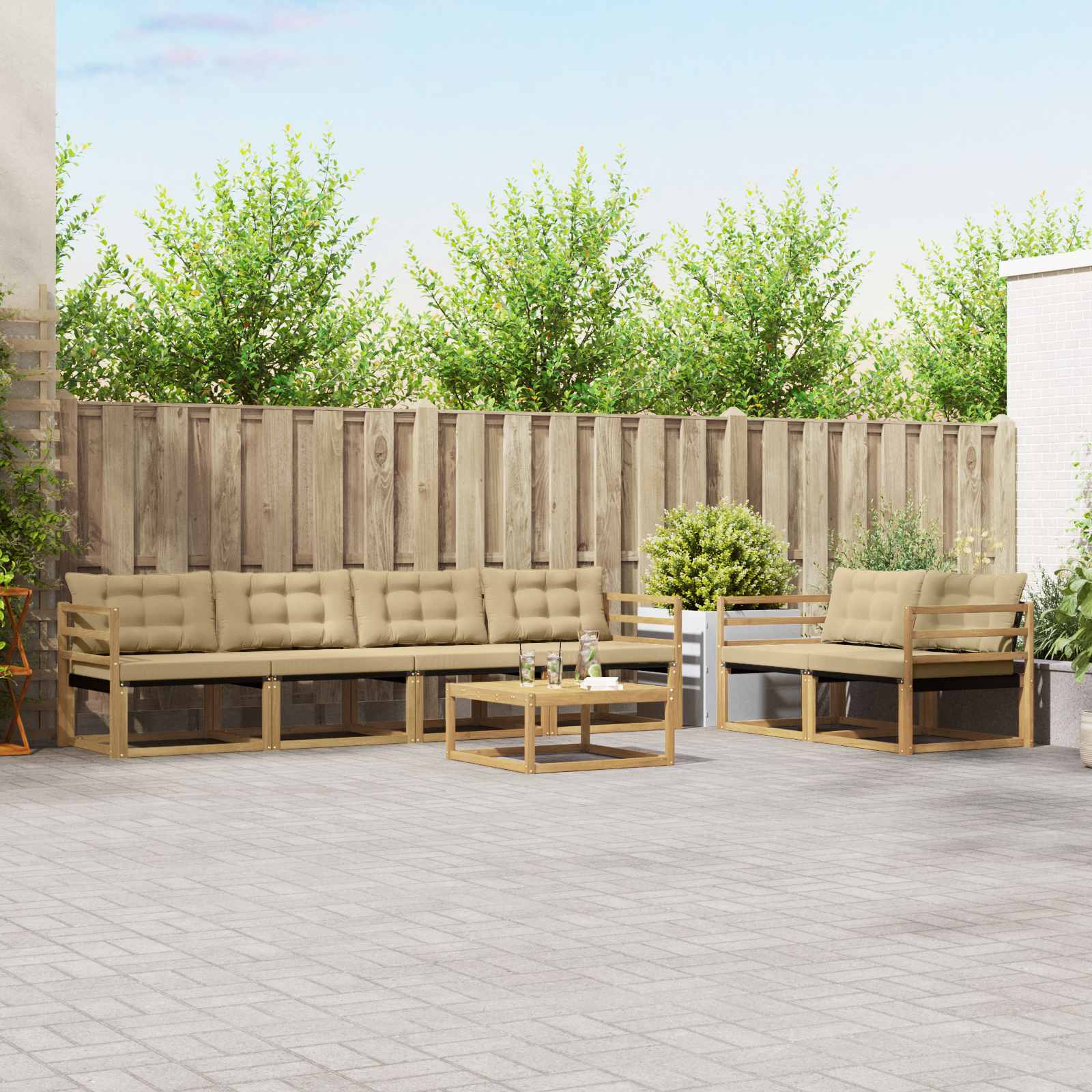 Buiten bankenset 7 pcs Wit en Beige 79 x 79 x 37 cm
