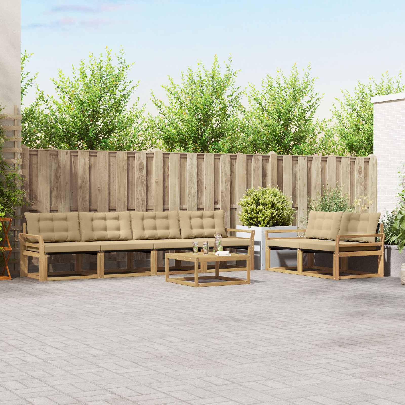 Buiten bankenset 7 pcs Wit en Beige – afbeelding 1