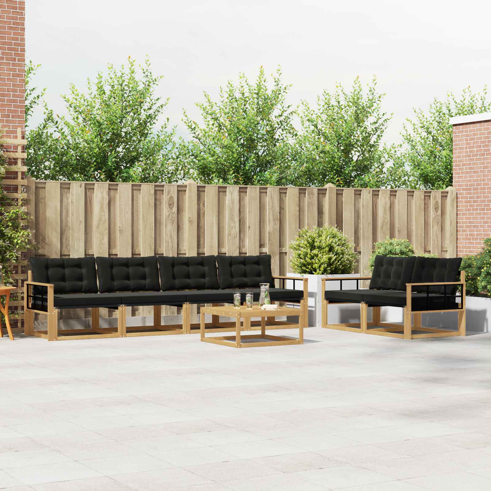 Buiten bankenset 7 pcs Wit en zwart 79 x 79 x 37 cm