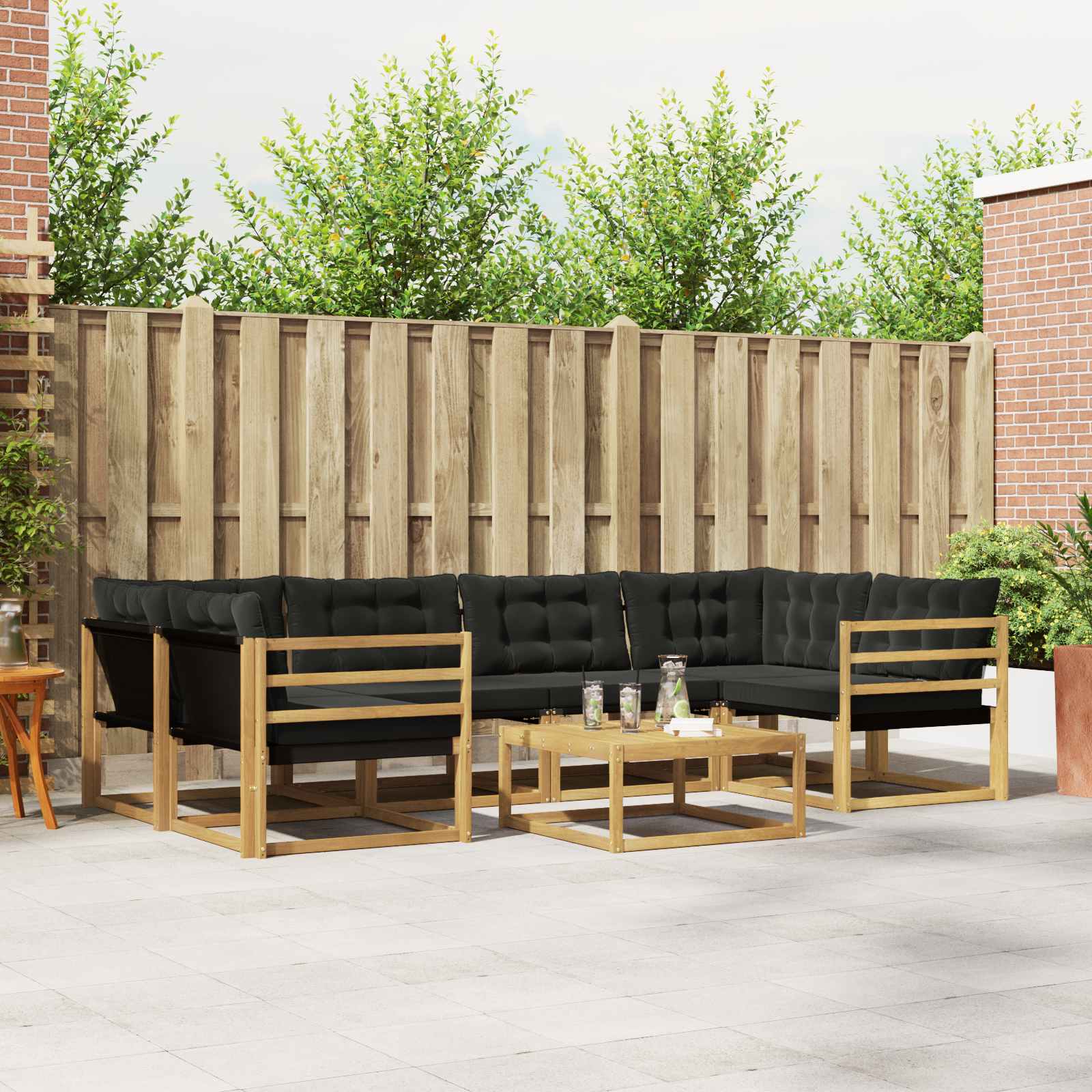 Buiten bankenset 7 pcs Wit en zwart 79 x 79 x 37 cm – afbeelding 1