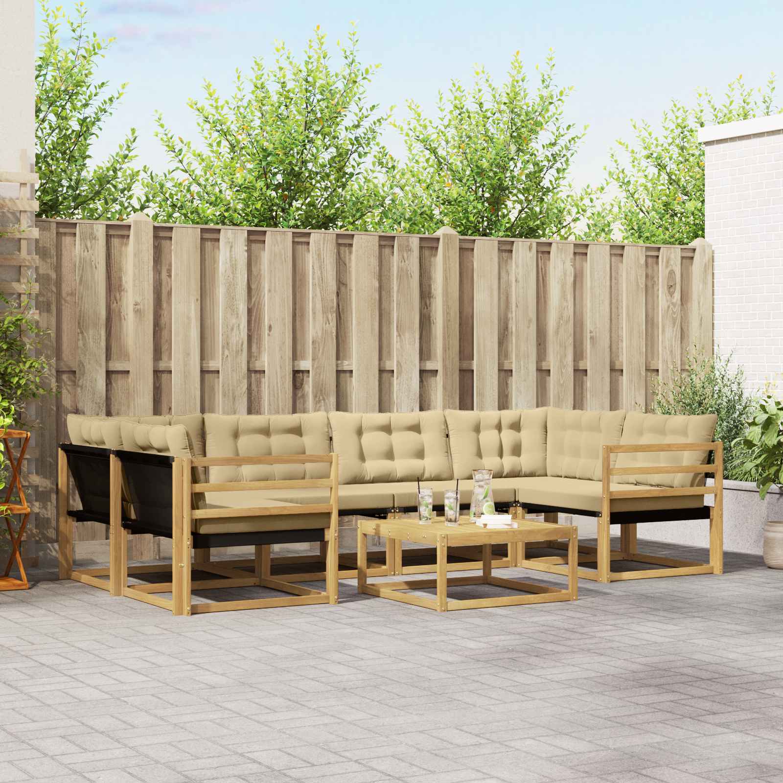 Buiten bankenset 7 pcs Wit en Beige 79 x 79 x 37 cm – afbeelding 1