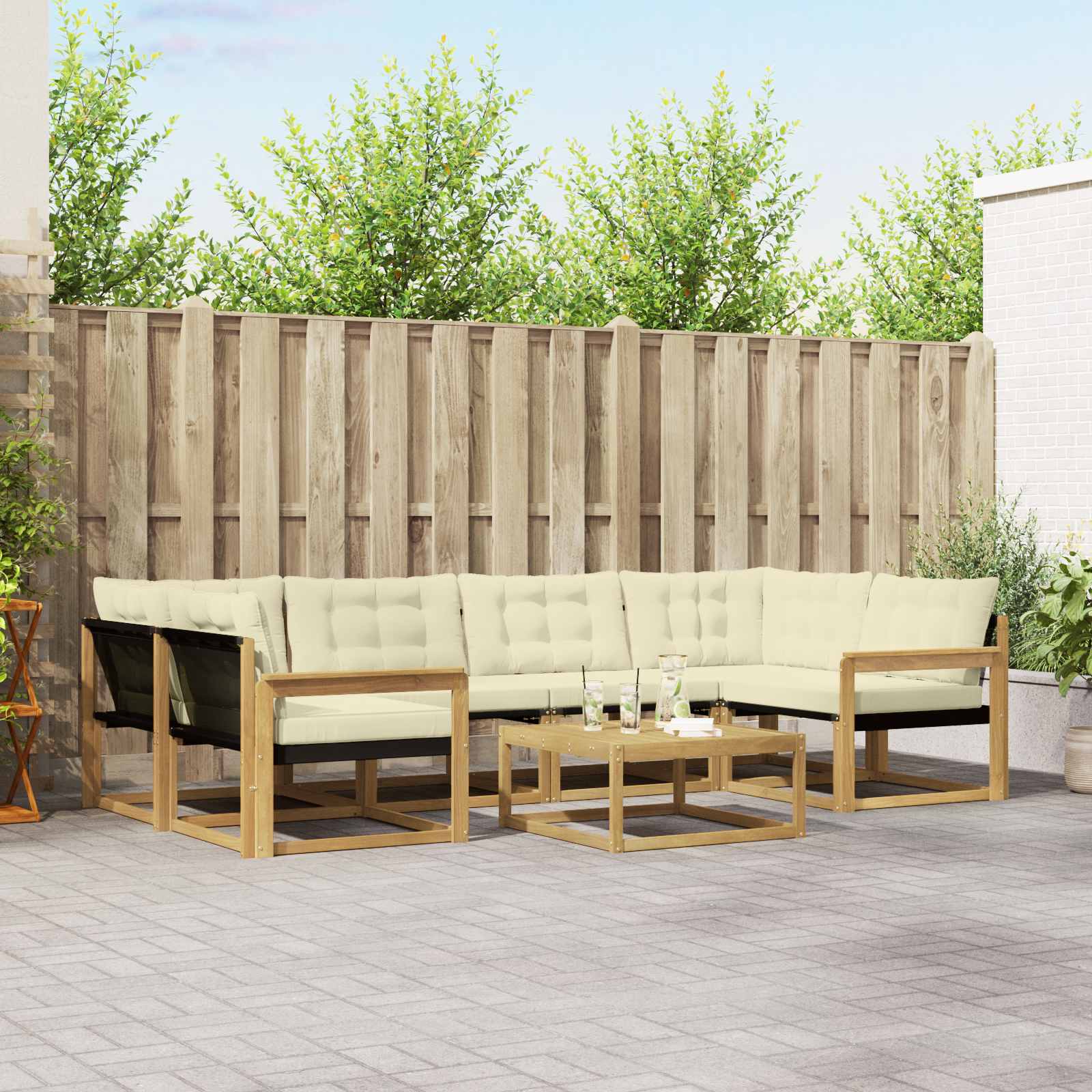 Buiten bankenset 7 pcs Wit en crèmekleurig 79 x 79 x 37 cm
