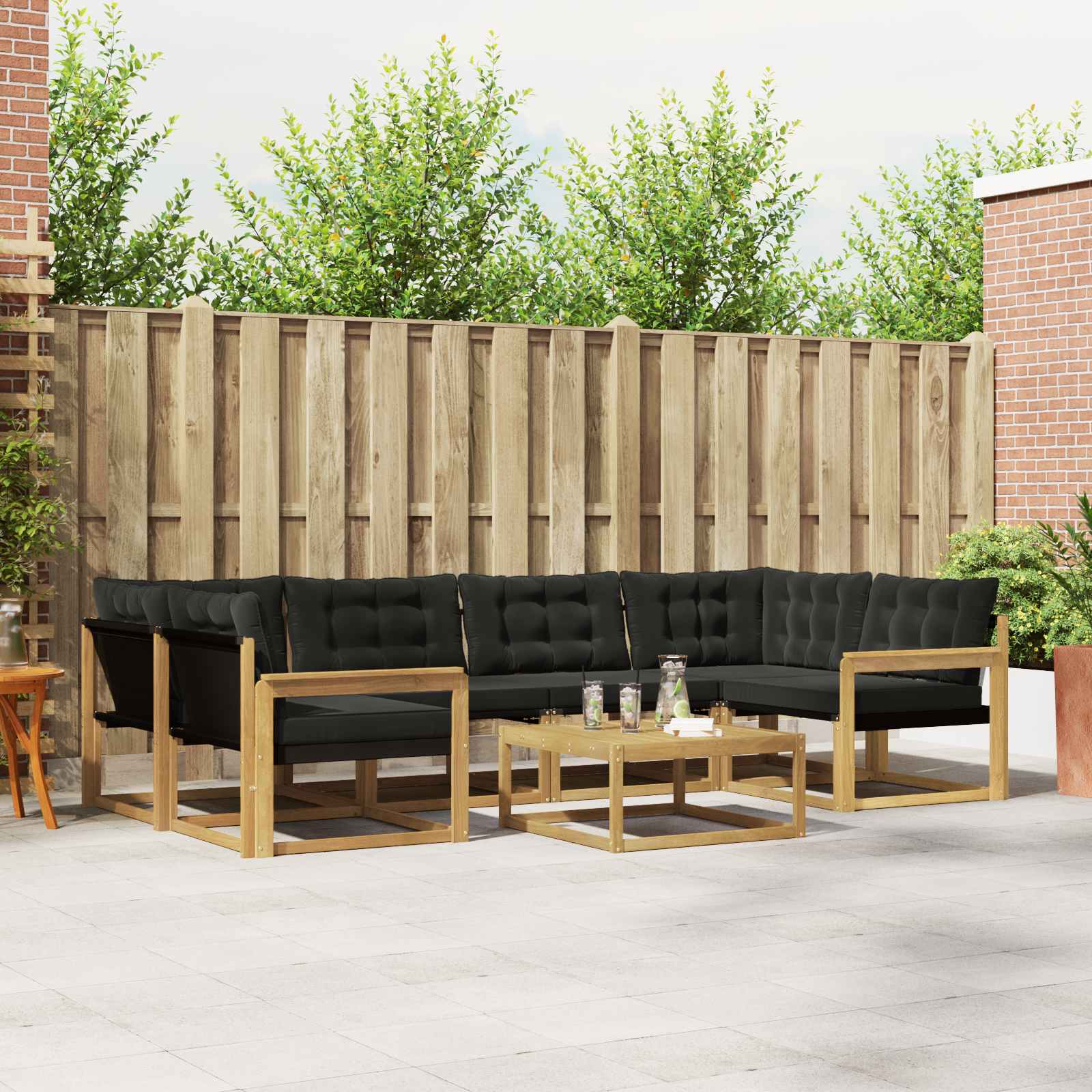 Buiten bankenset 7 pcs Wit en zwart 79 x 79 x 37 cm – afbeelding 1