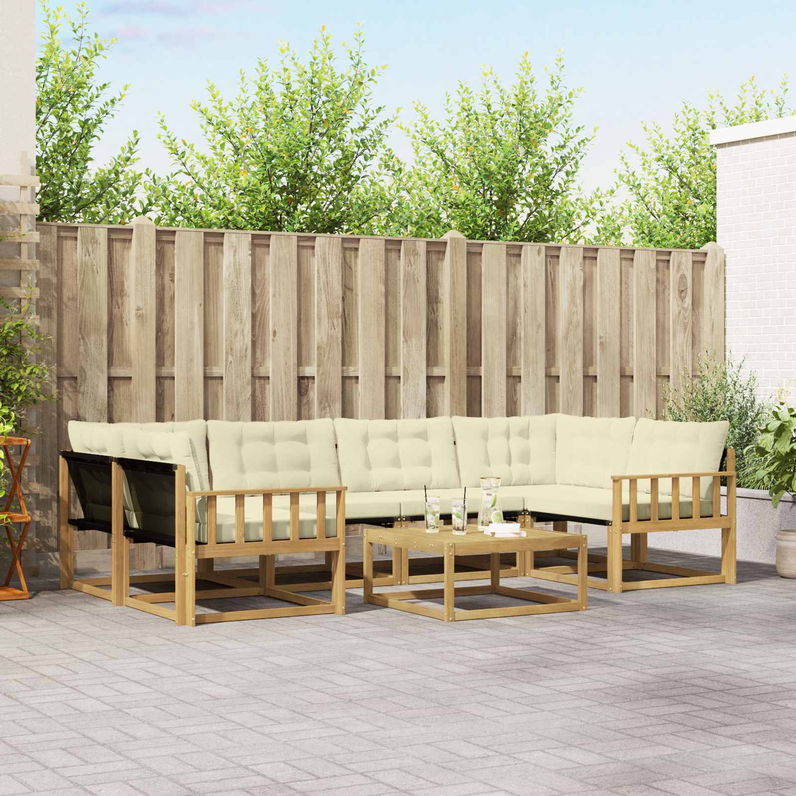 Buiten bankenset 7 pcs Wit en crèmekleurig 79 x 79 x 37 cm – afbeelding 1