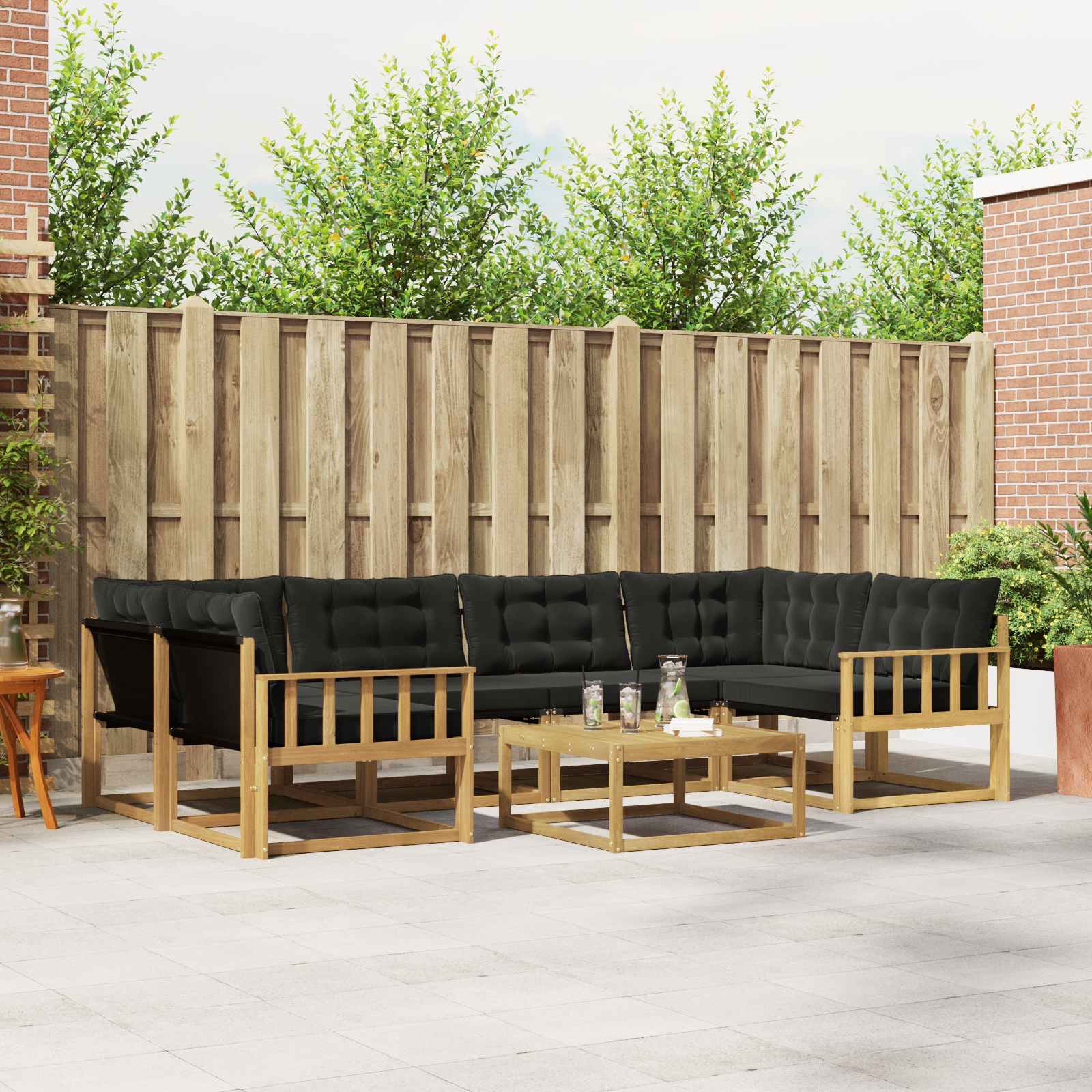 Buiten bankenset 7 pcs Wit en zwart 79 x 79 x 37 cm – afbeelding 1