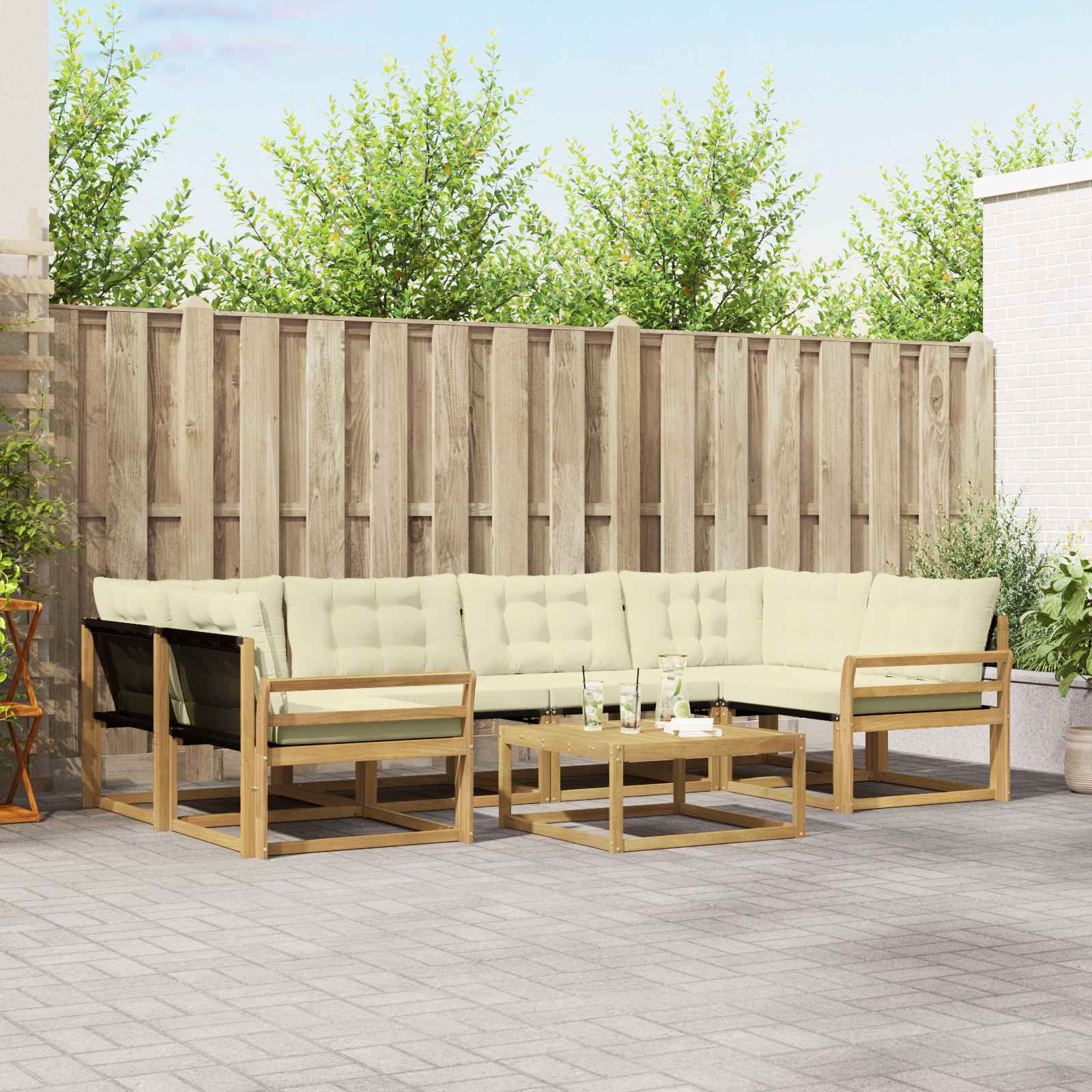 Buiten bankenset 7 pcs Wit en crèmekleurig 79 x 79 x 37 cm – afbeelding 1