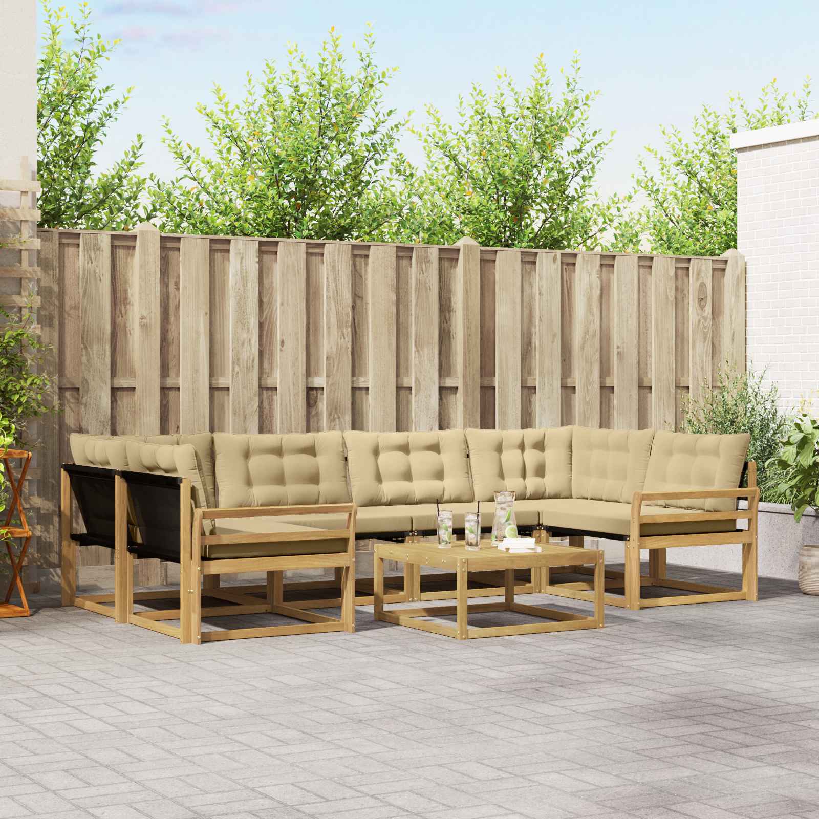 Buiten bankenset 7 pcs Wit en Beige 79 x 79 x 37 cm – afbeelding 1